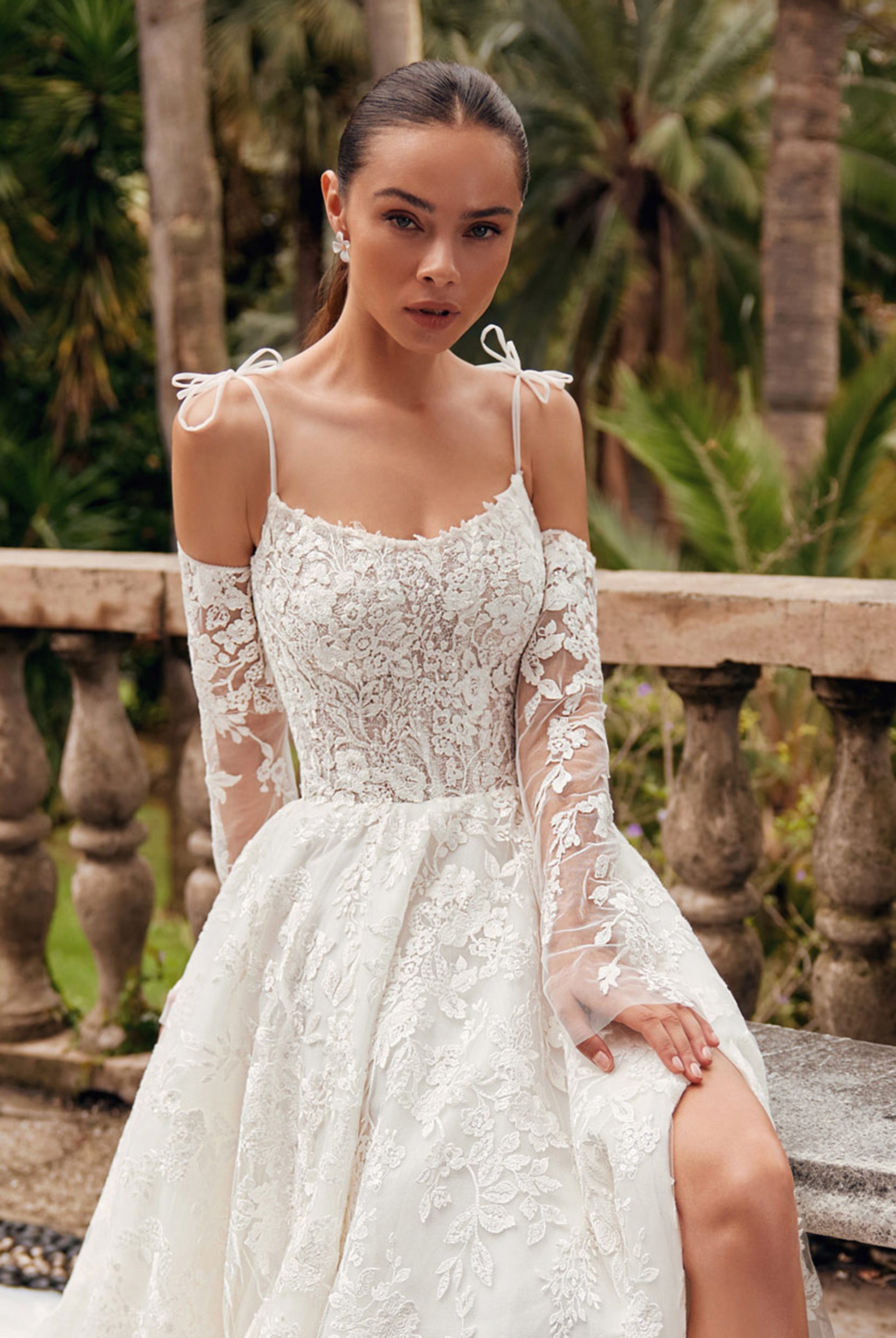 Aris A-line Straight across Ivory Wedding dress