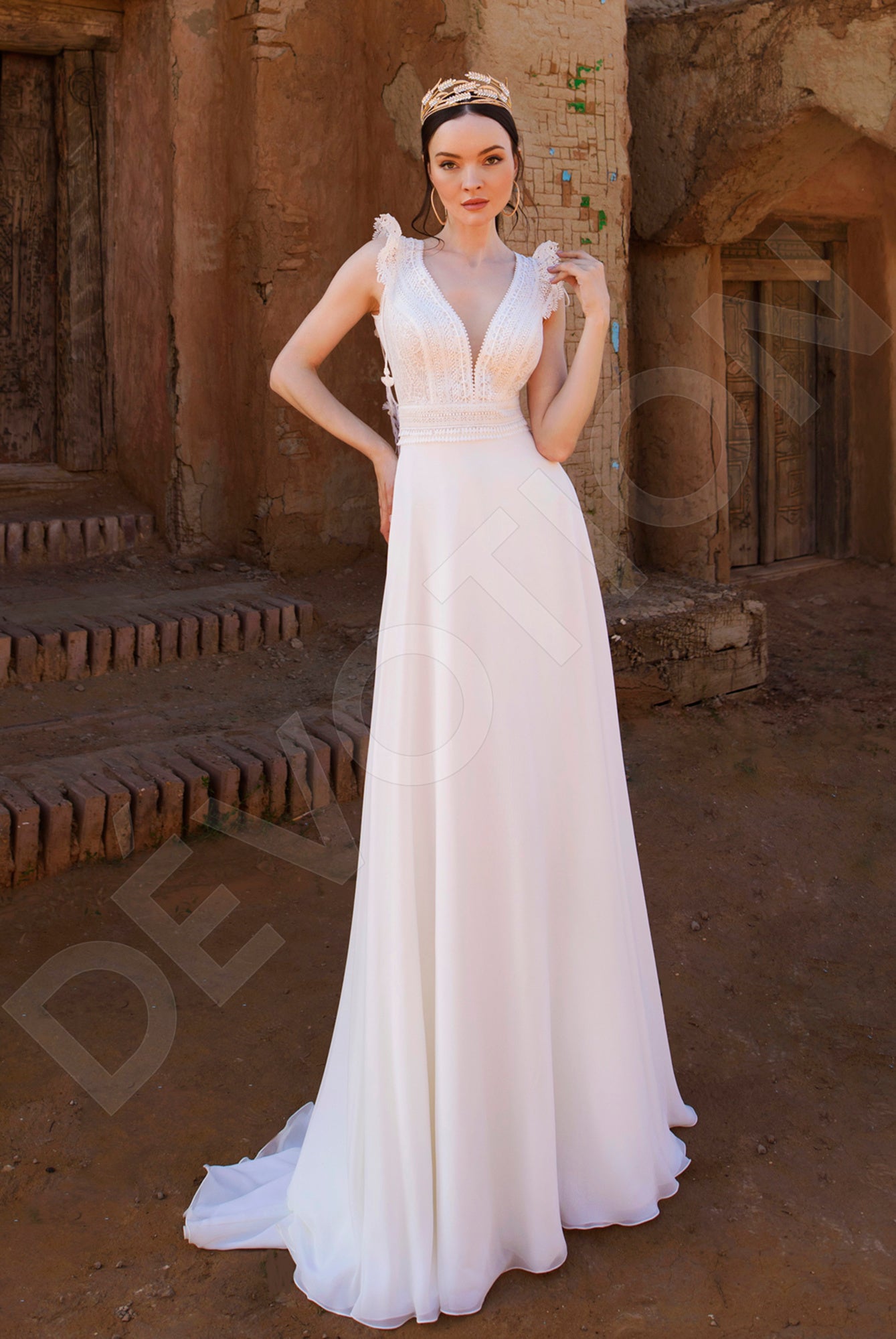 Asmus A-line Deep V-neck Off White Wedding dress