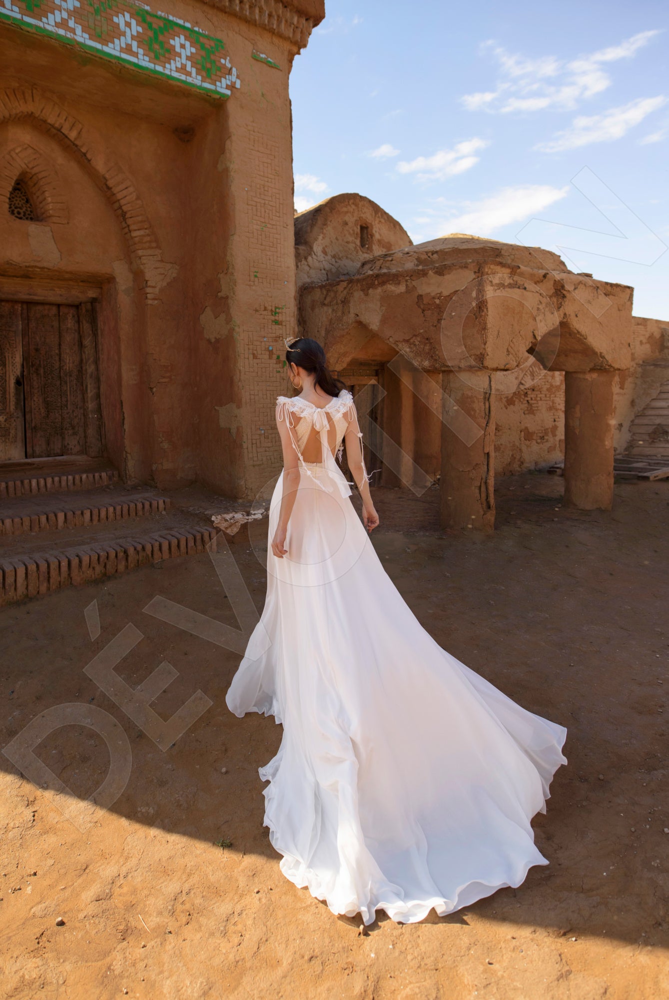 Asmus A-line Deep V-neck Off White Wedding dress