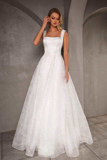 Augustine A-line Straight across Milk Wedding dress