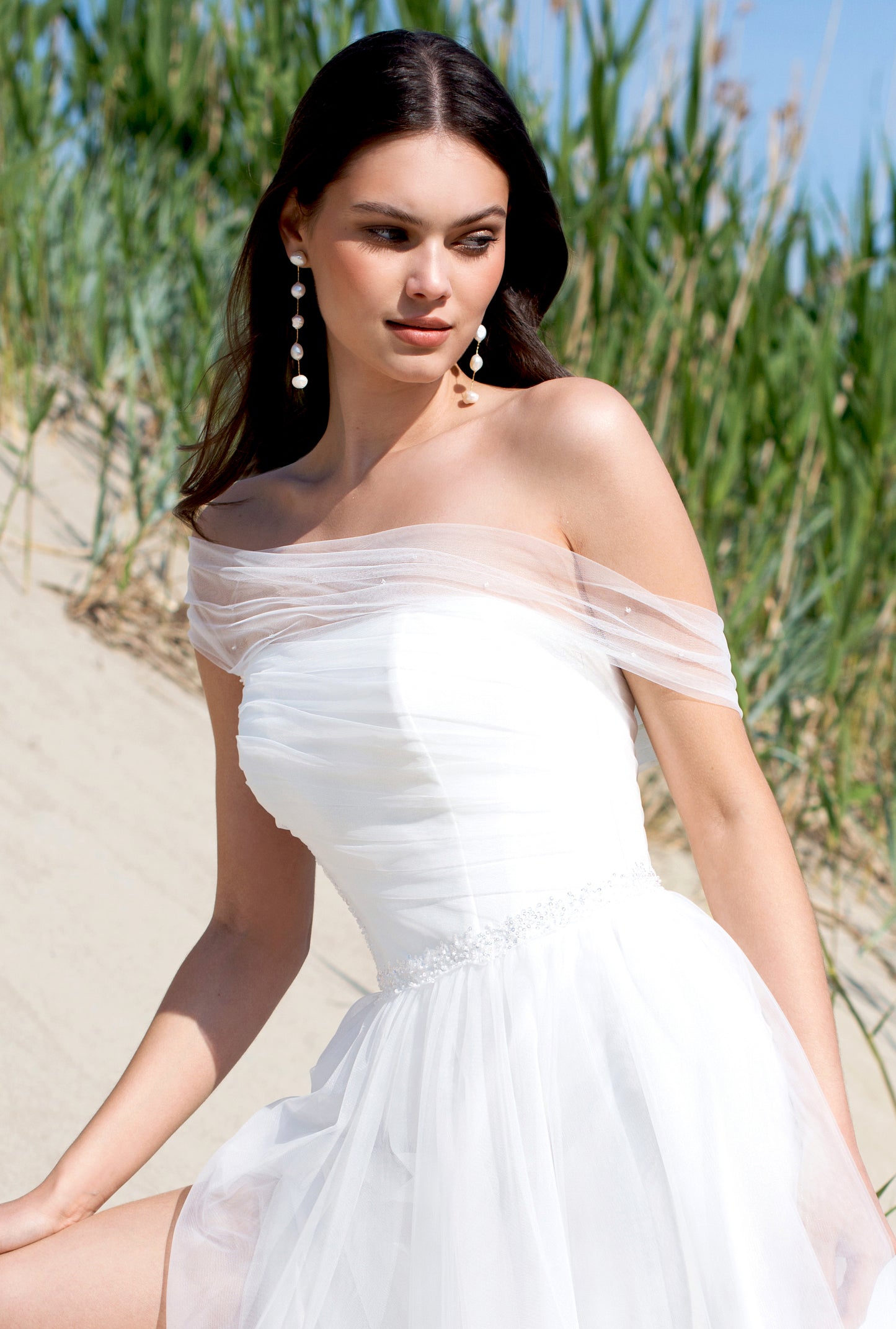 Bruni A-line Off-shoulder/Drop shoulders Off White Wedding dress