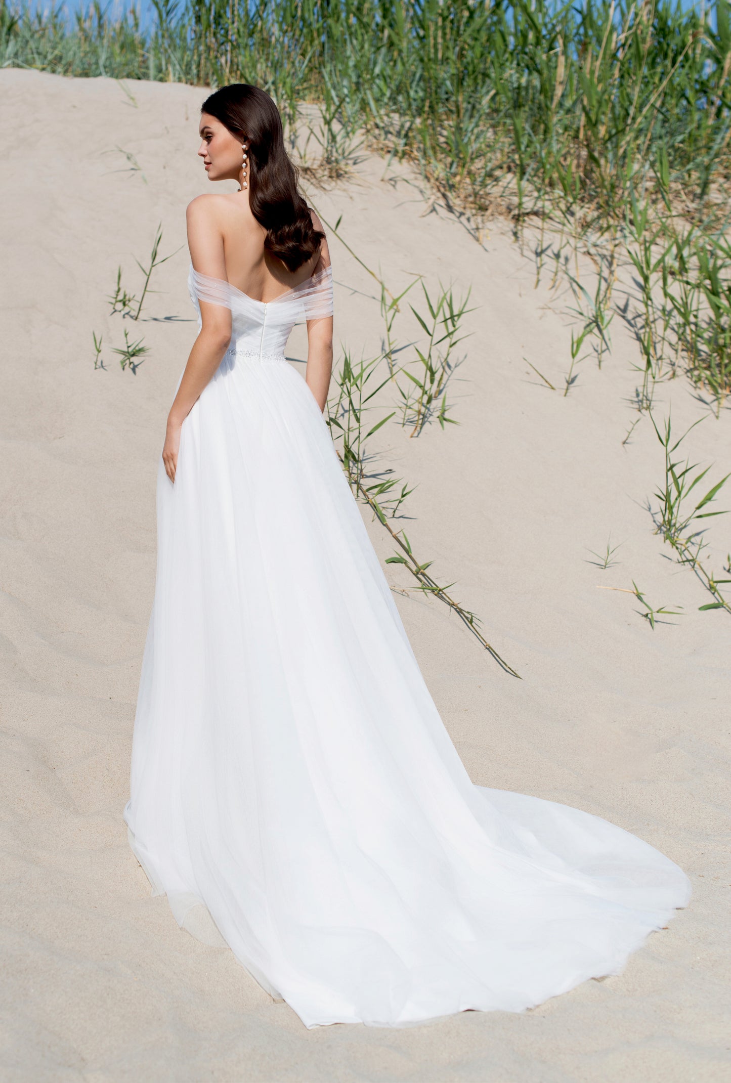 Bruni A-line Off-shoulder/Drop shoulders Off White Wedding dress