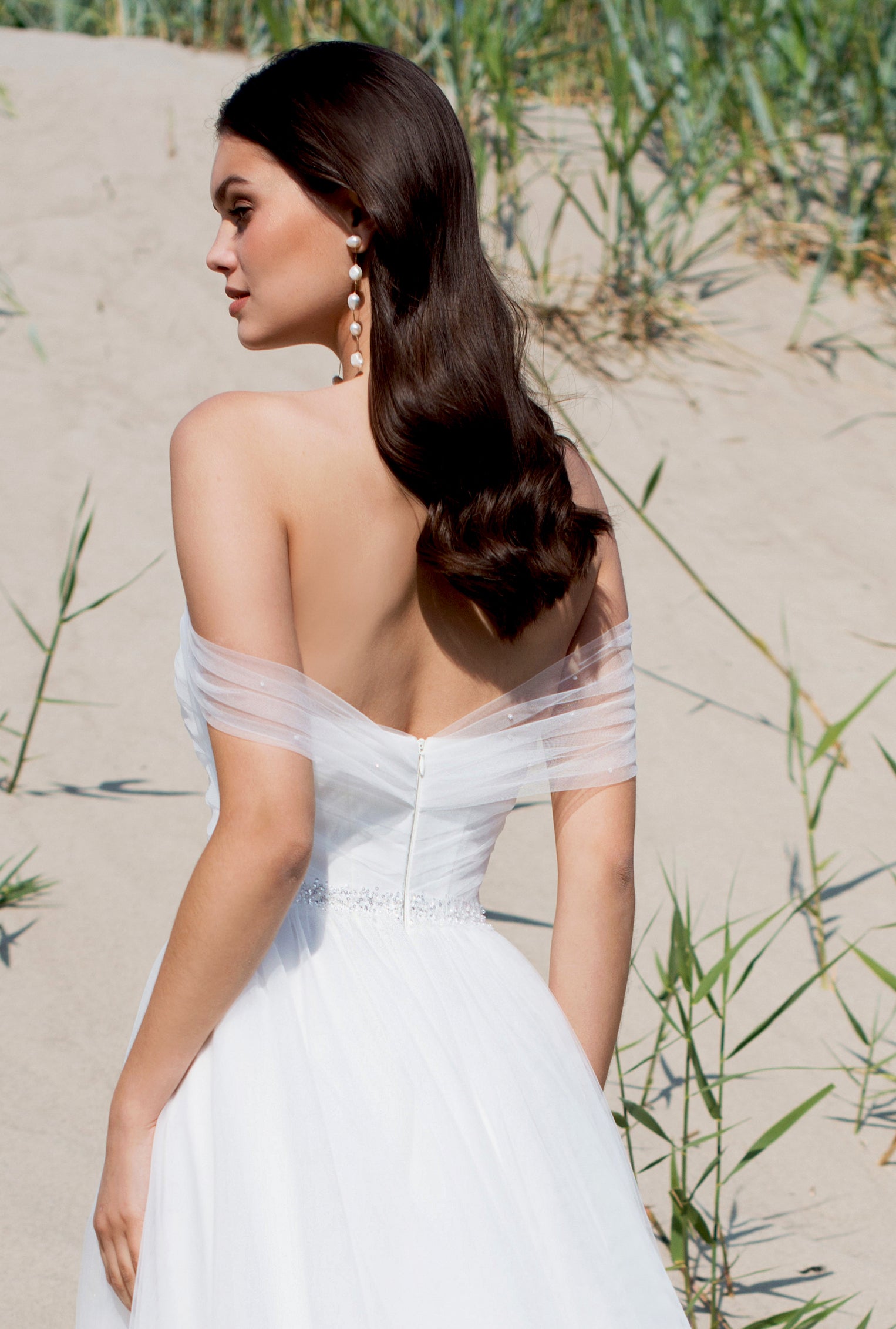 Bruni A-line Off-shoulder/Drop shoulders Off White Wedding dress