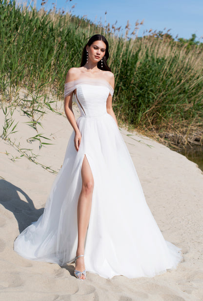 Bruni A-line Off-shoulder/Drop shoulders Off White Wedding dress