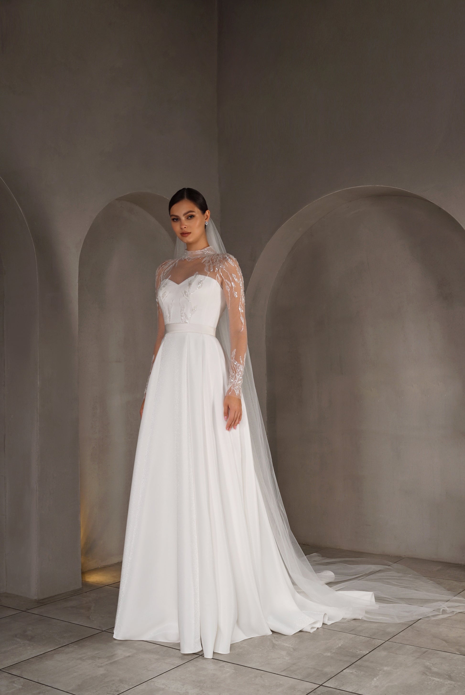 Demetry A-line High neck Milk Wedding dress