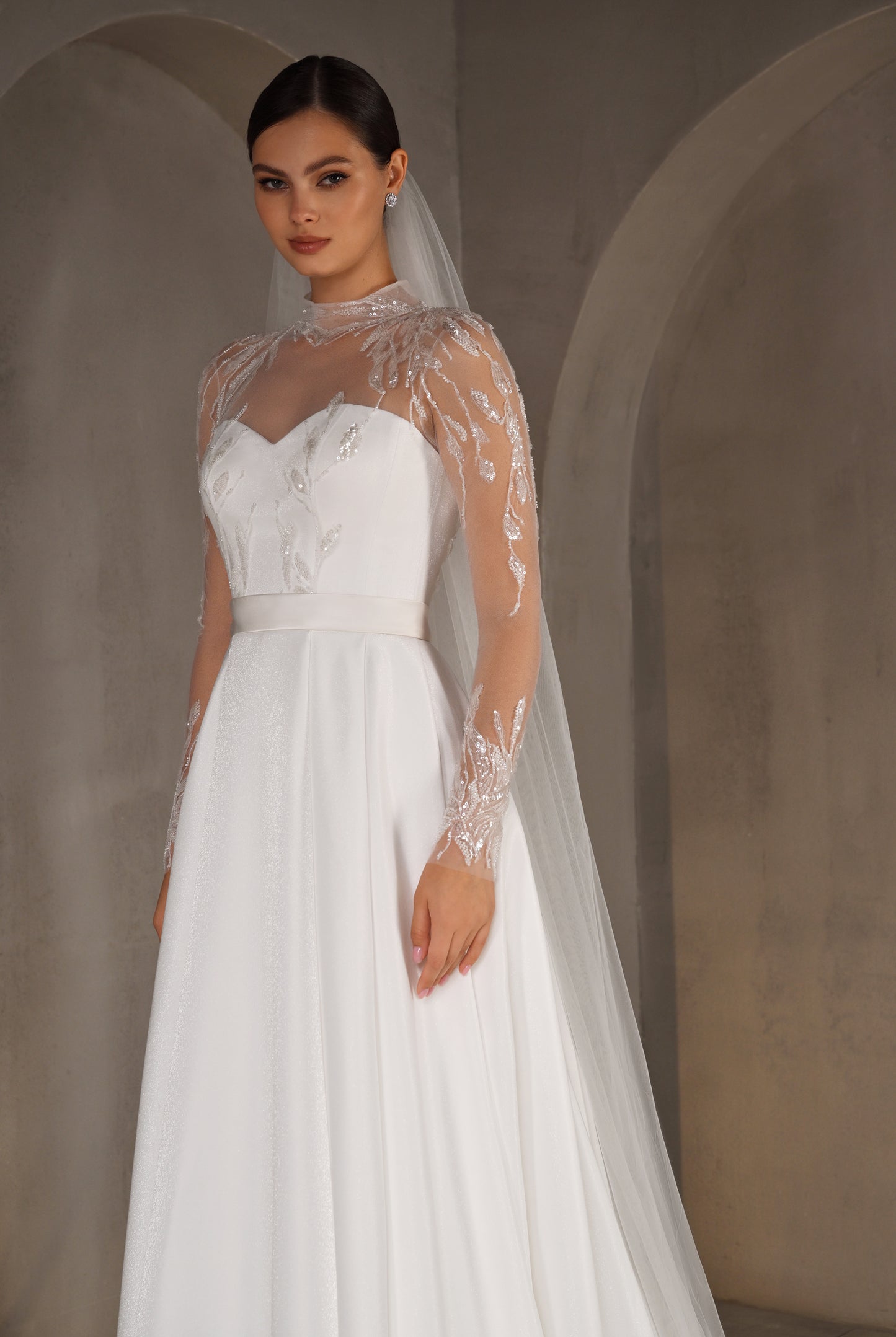 Demetry A-line High neck Milk Wedding dress