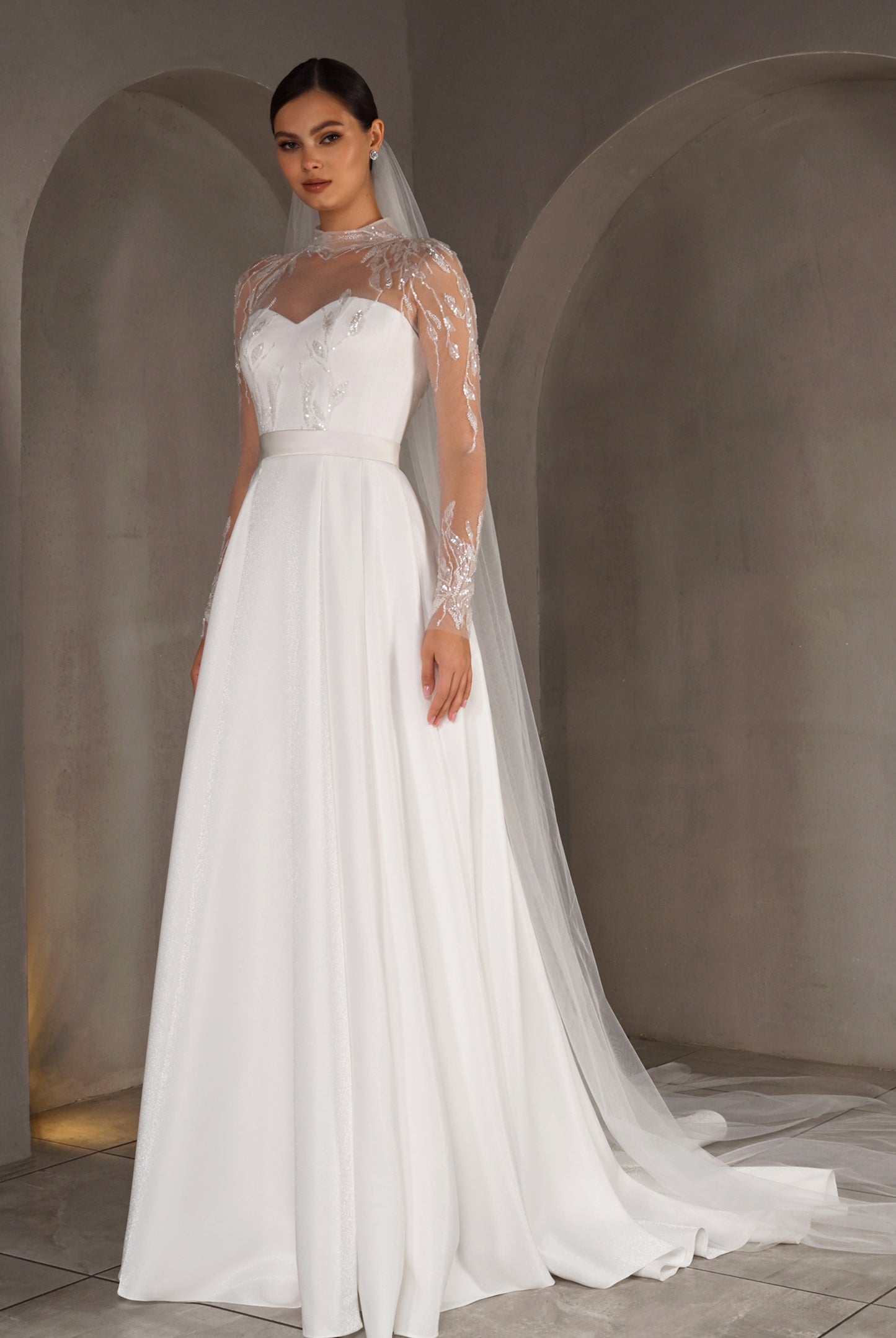 Demetry A-line High neck Milk Wedding dress