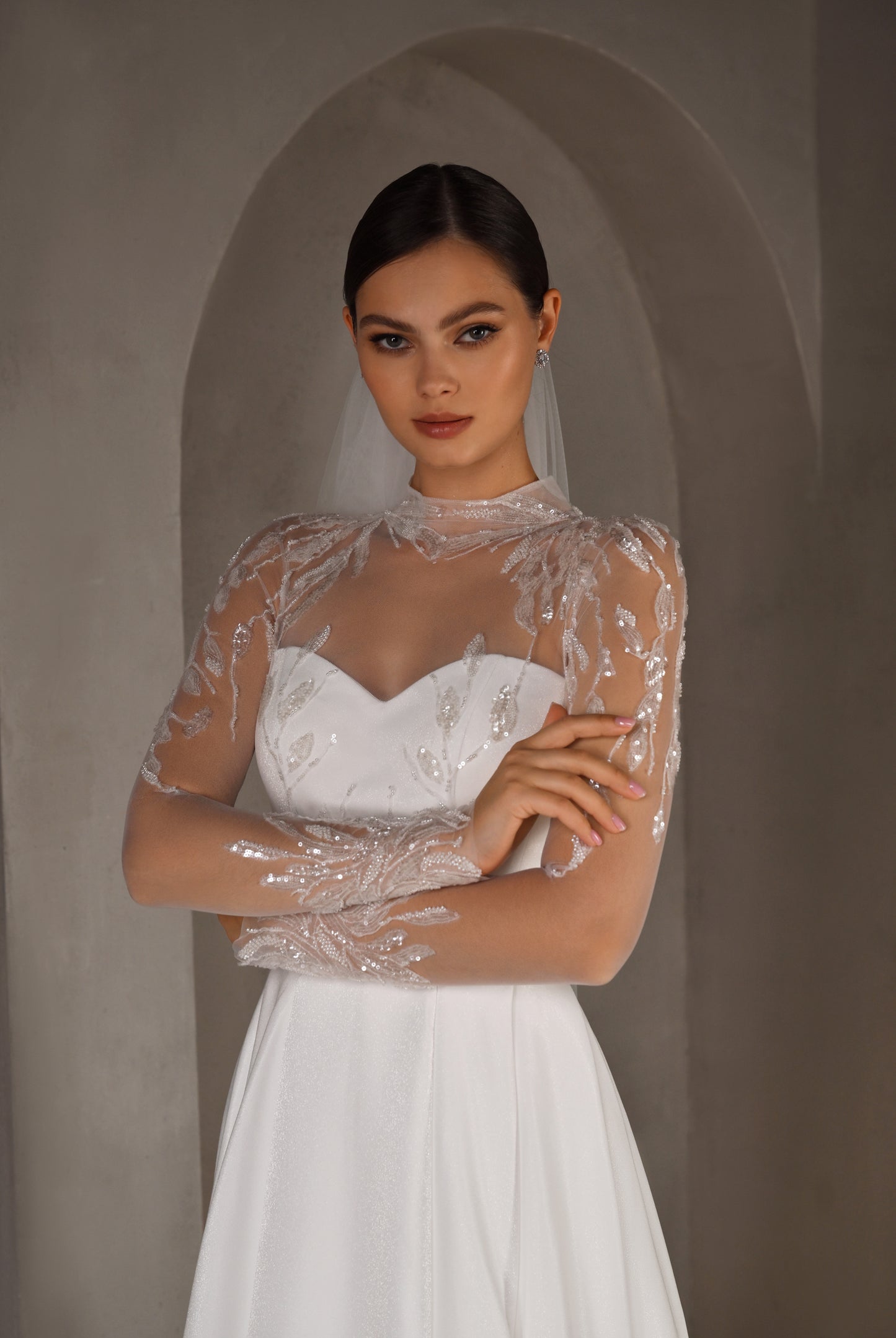 Demetry A-line High neck Milk Wedding dress