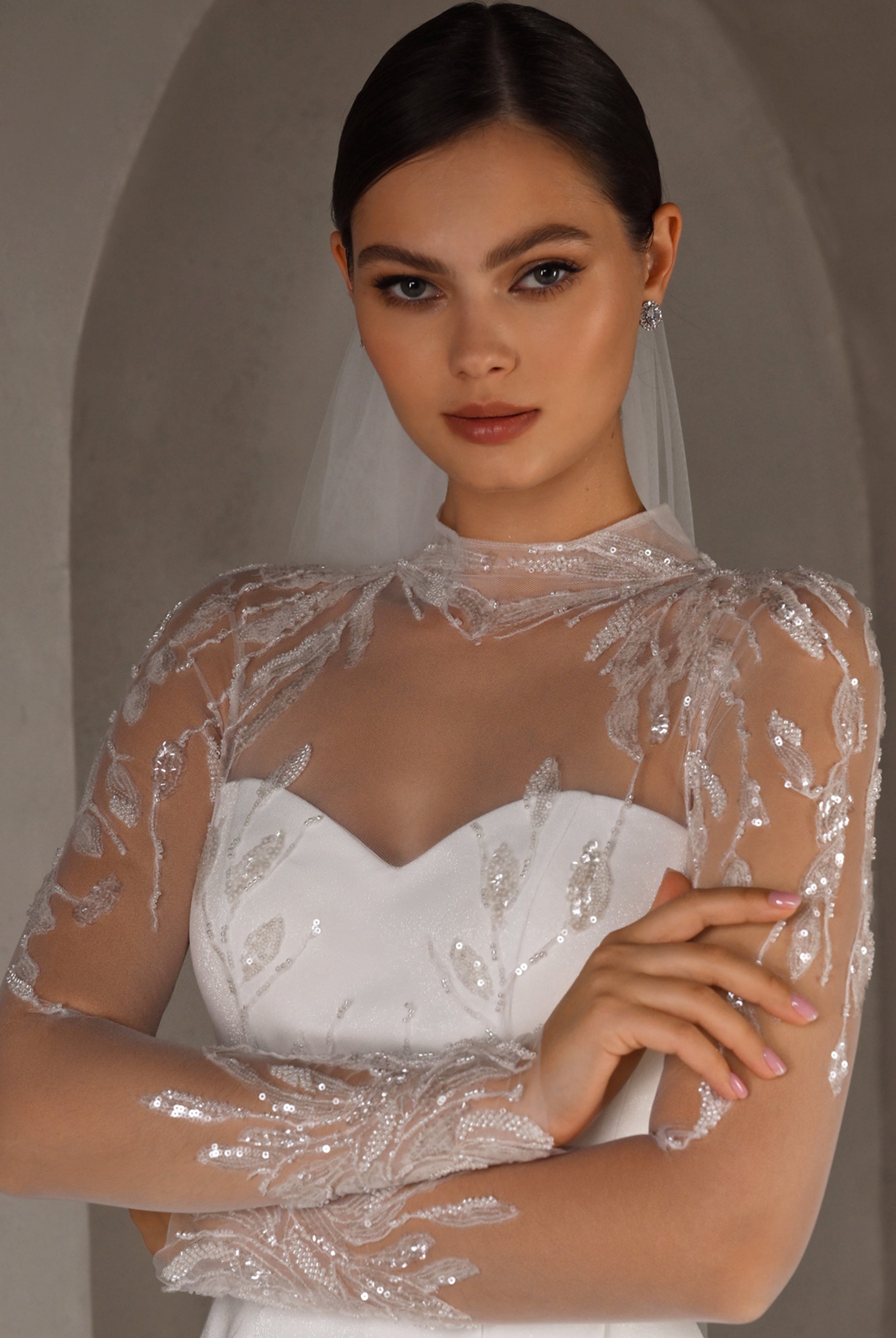 Demetry A-line High neck Milk Wedding dress