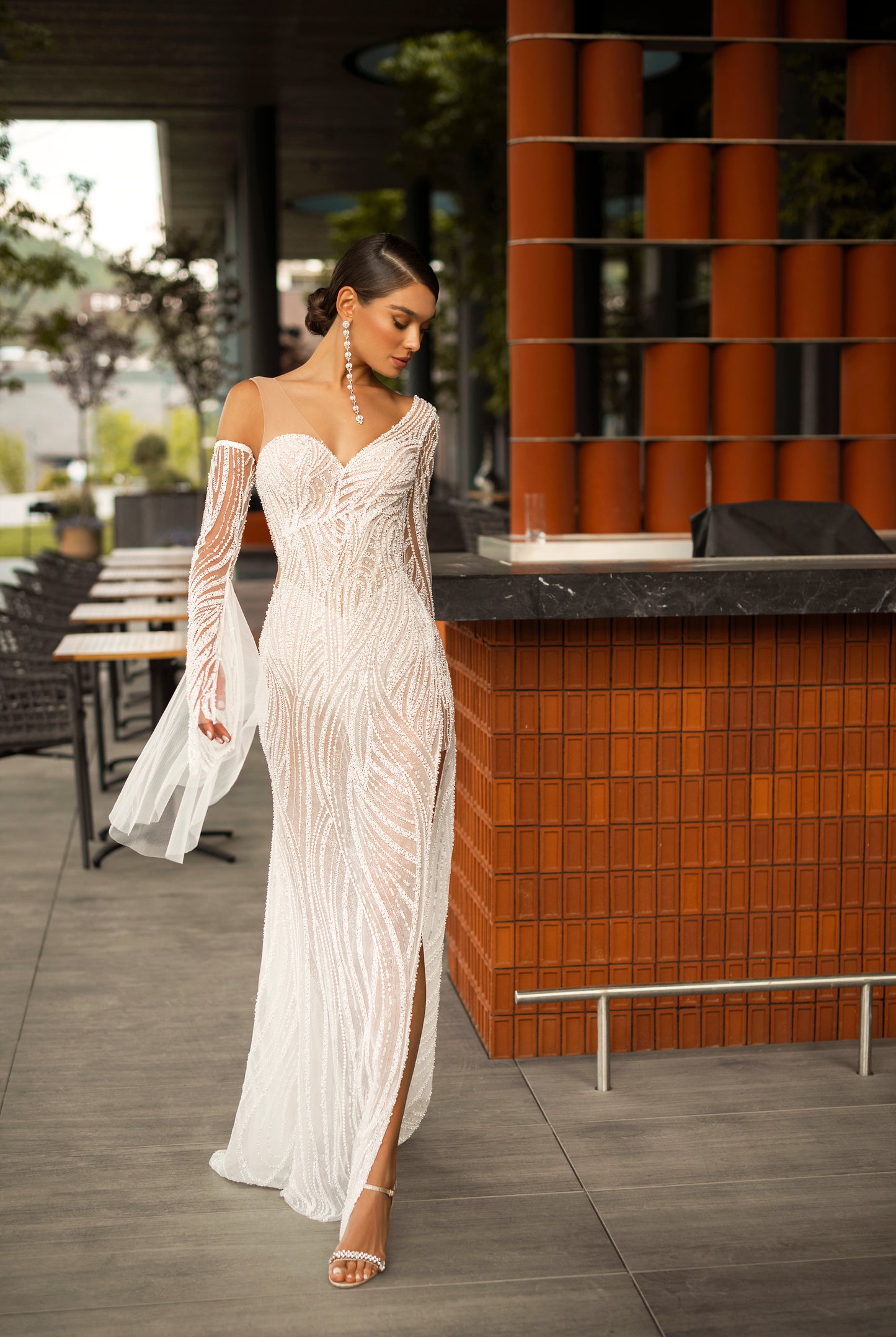 Desire Trumpet/Mermaid V-neck Ivory/Blush Wedding dress