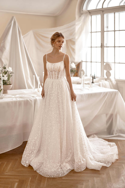 Elarana A-line Scoop Milk Wedding dress