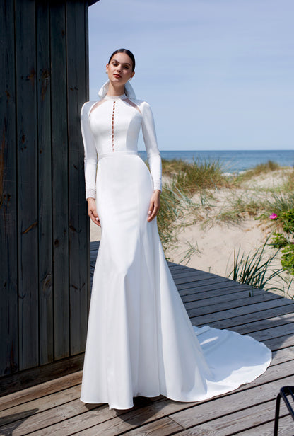 Elensher Trumpet/Mermaid High neck Off White Wedding dress