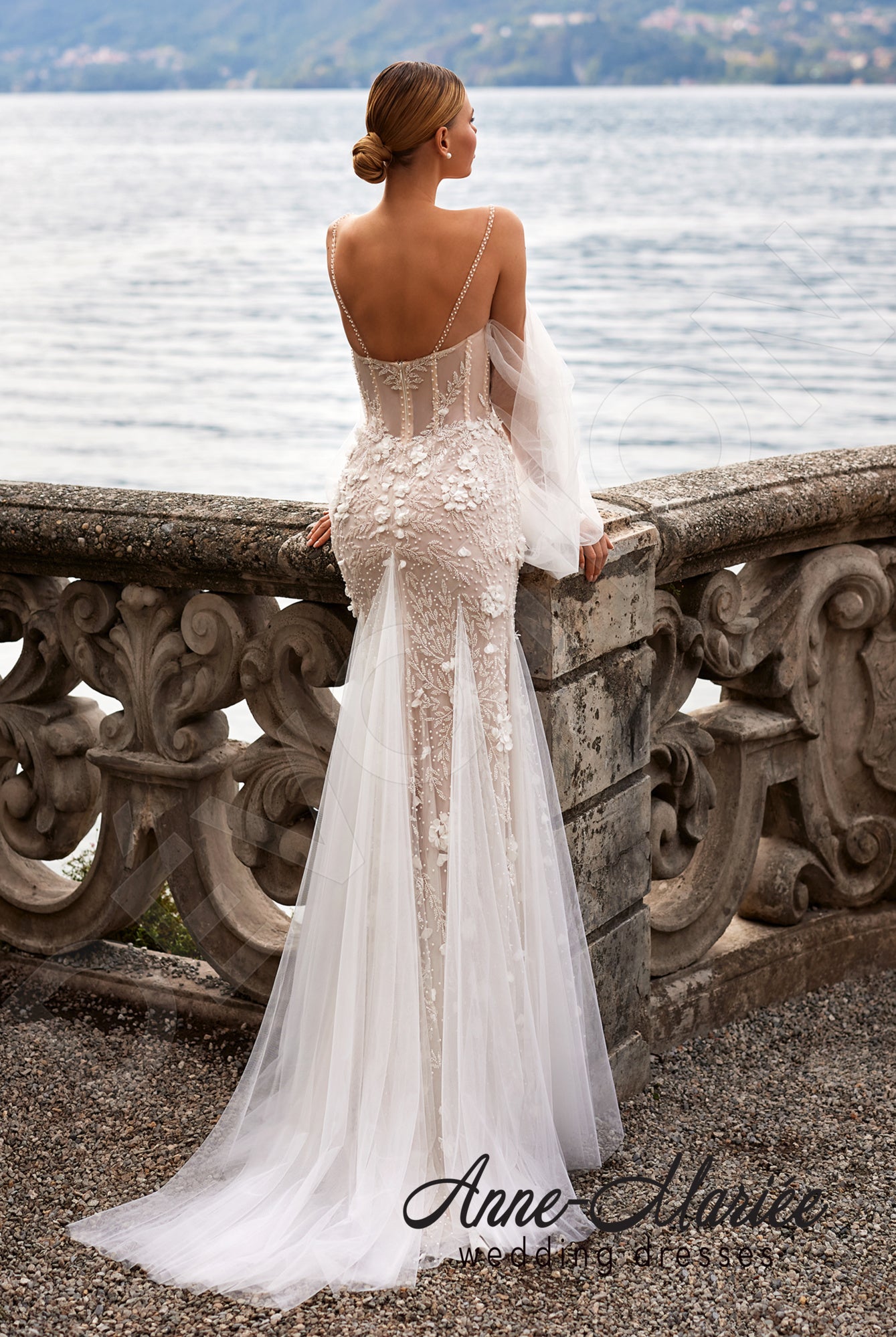 Elio Trumpet/Mermaid Sweetheart Milk/Nude Wedding dress Back