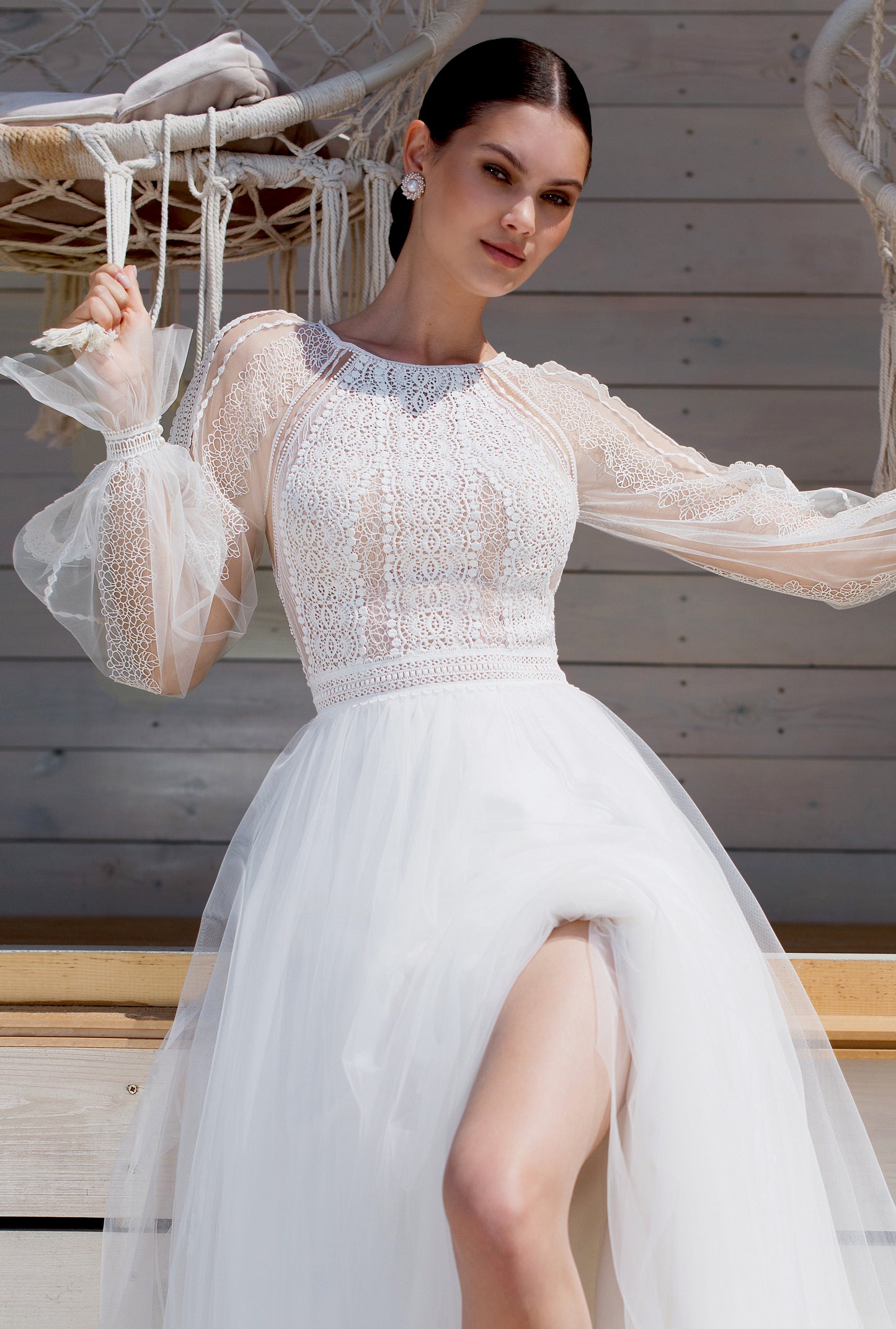 Fiara A-line Boat/Bateau Off White Wedding dress