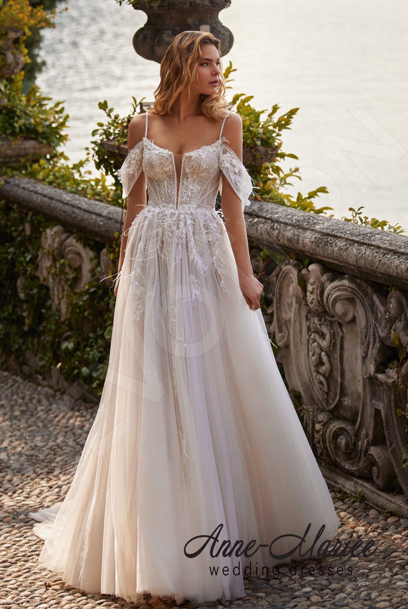 Filipe A-line Deep V-neck Milk/Powder Wedding dress