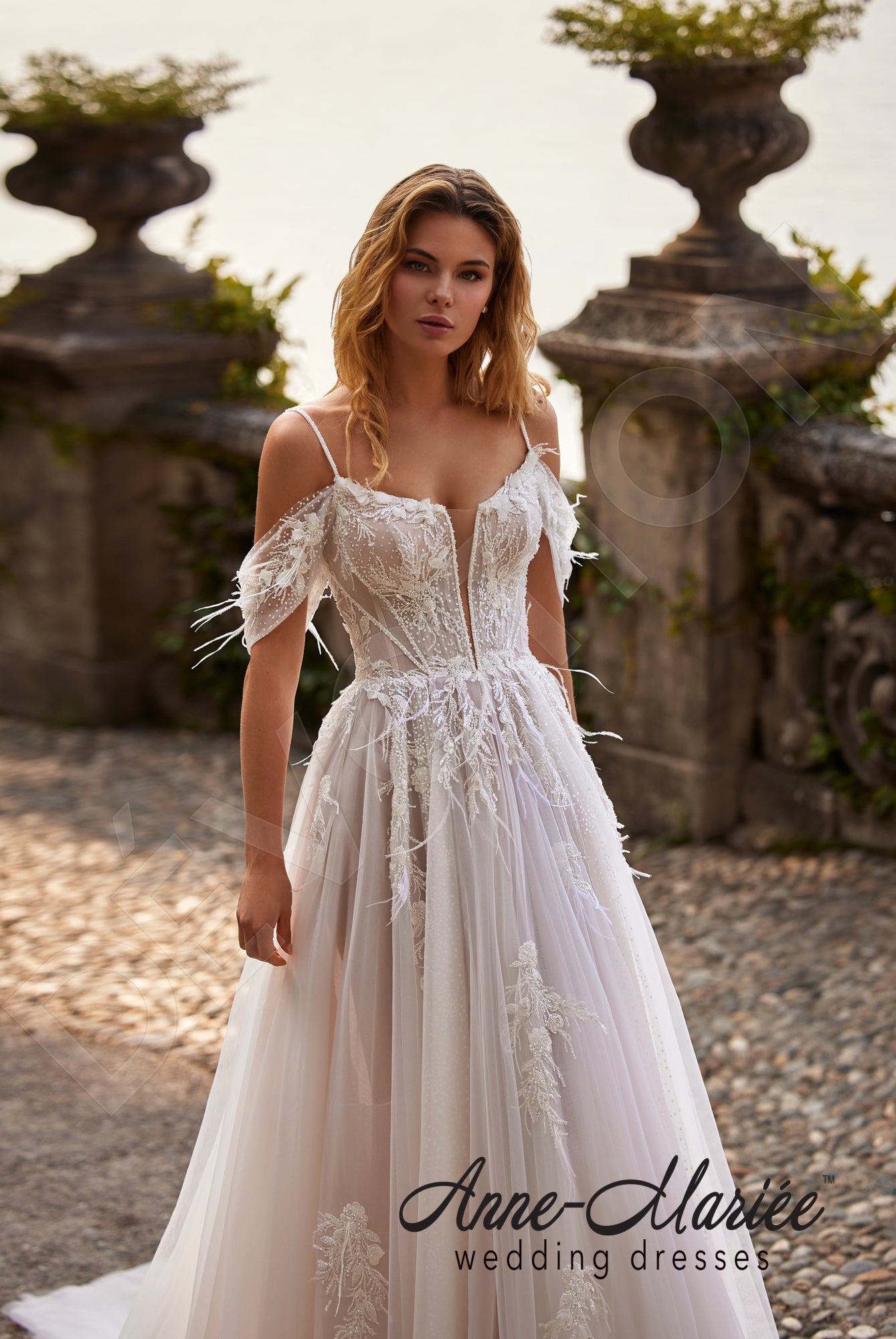 Filipe A-line Deep V-neck Milk/Powder Wedding dress