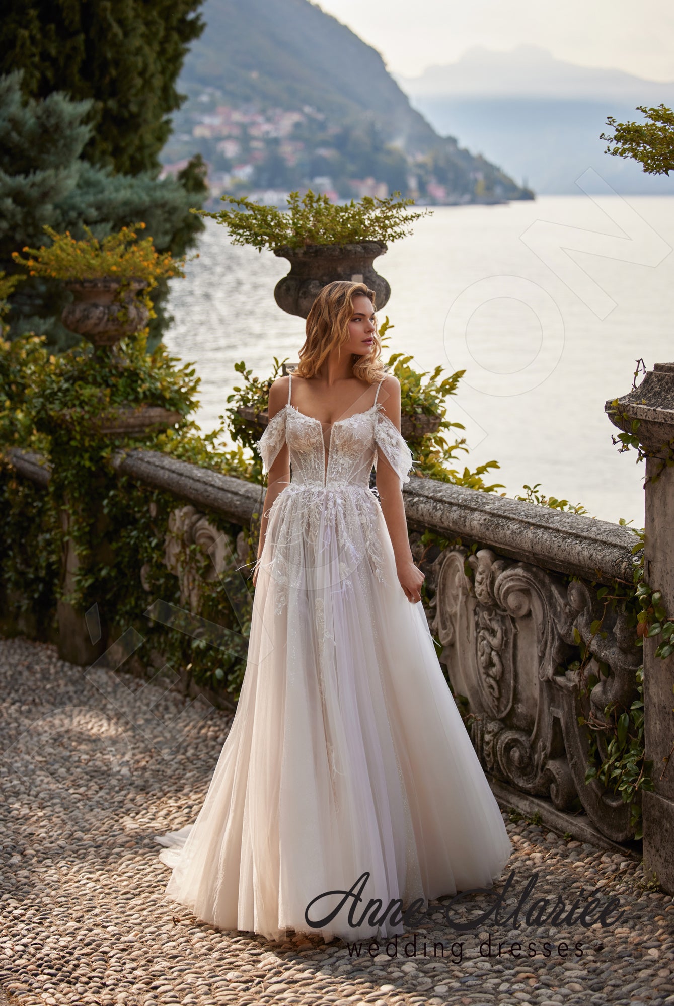 Filipe A-line Deep V-neck Milk/Powder Wedding dress