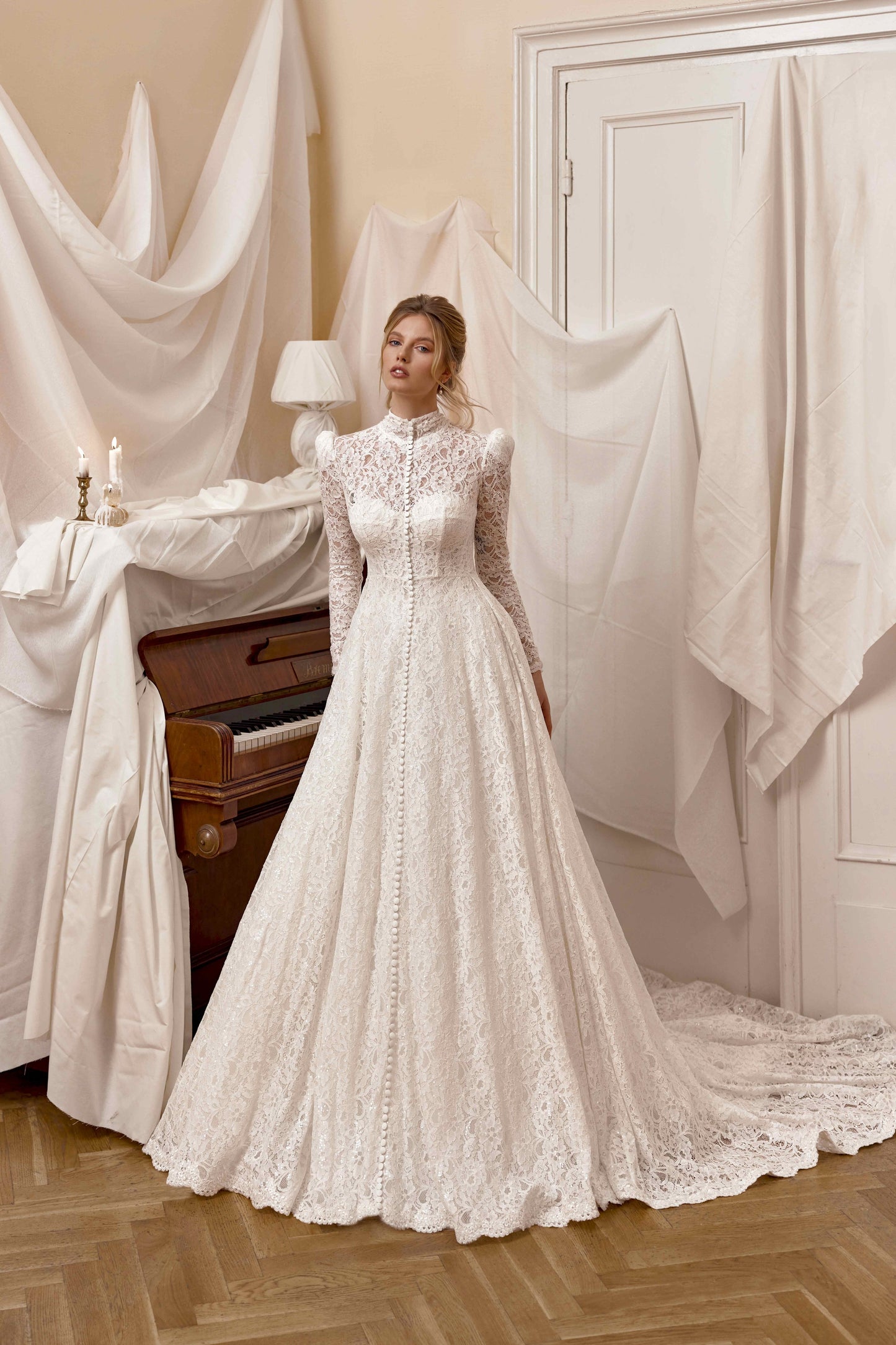 Francine A-line High neck Milk Wedding dress