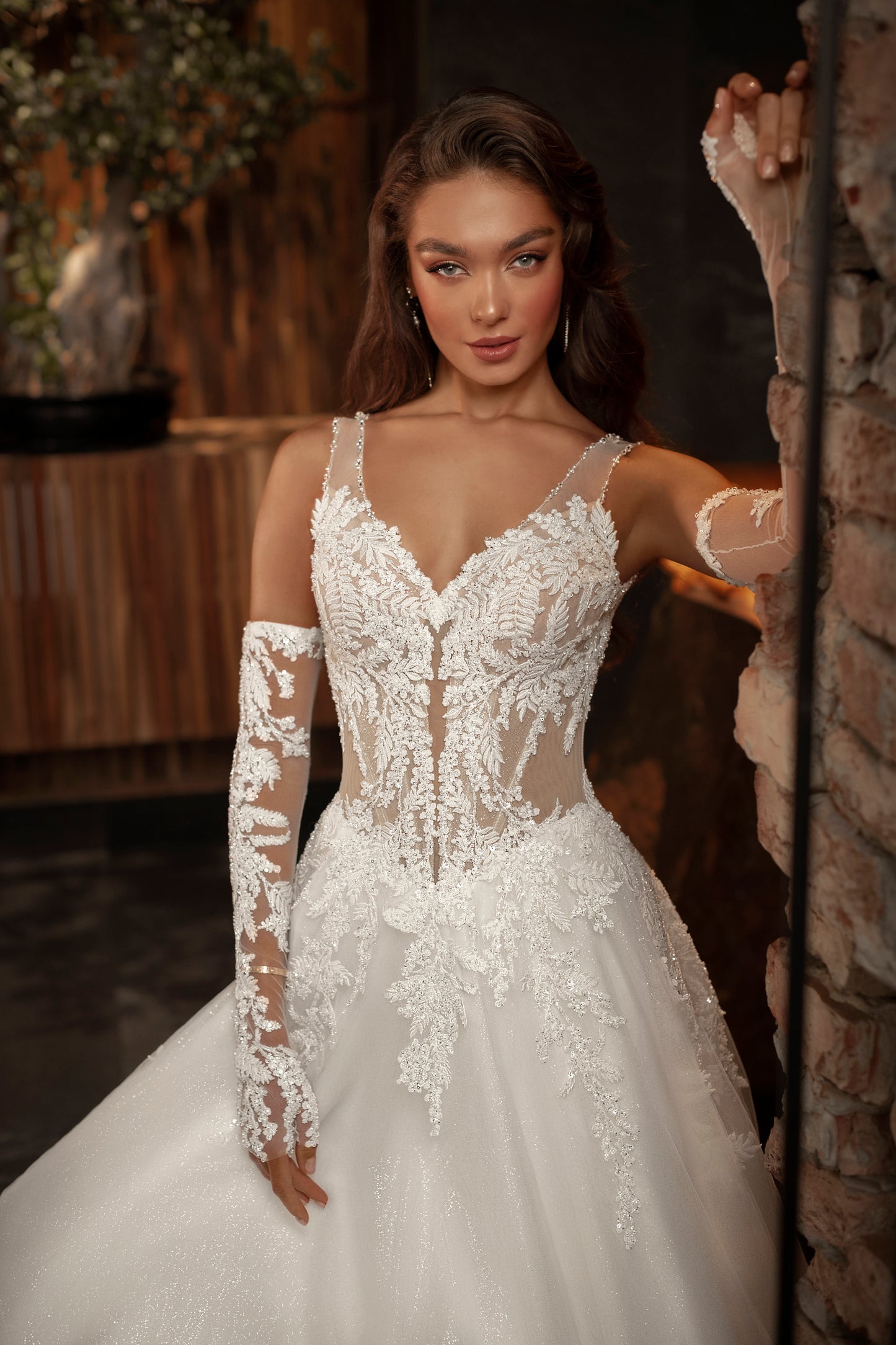 Francesce A-Line V-neck Ivory Wedding dress