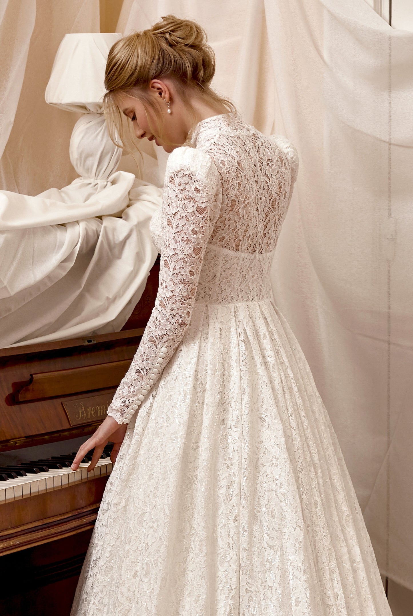 Francine A-line High neck Milk Wedding dress