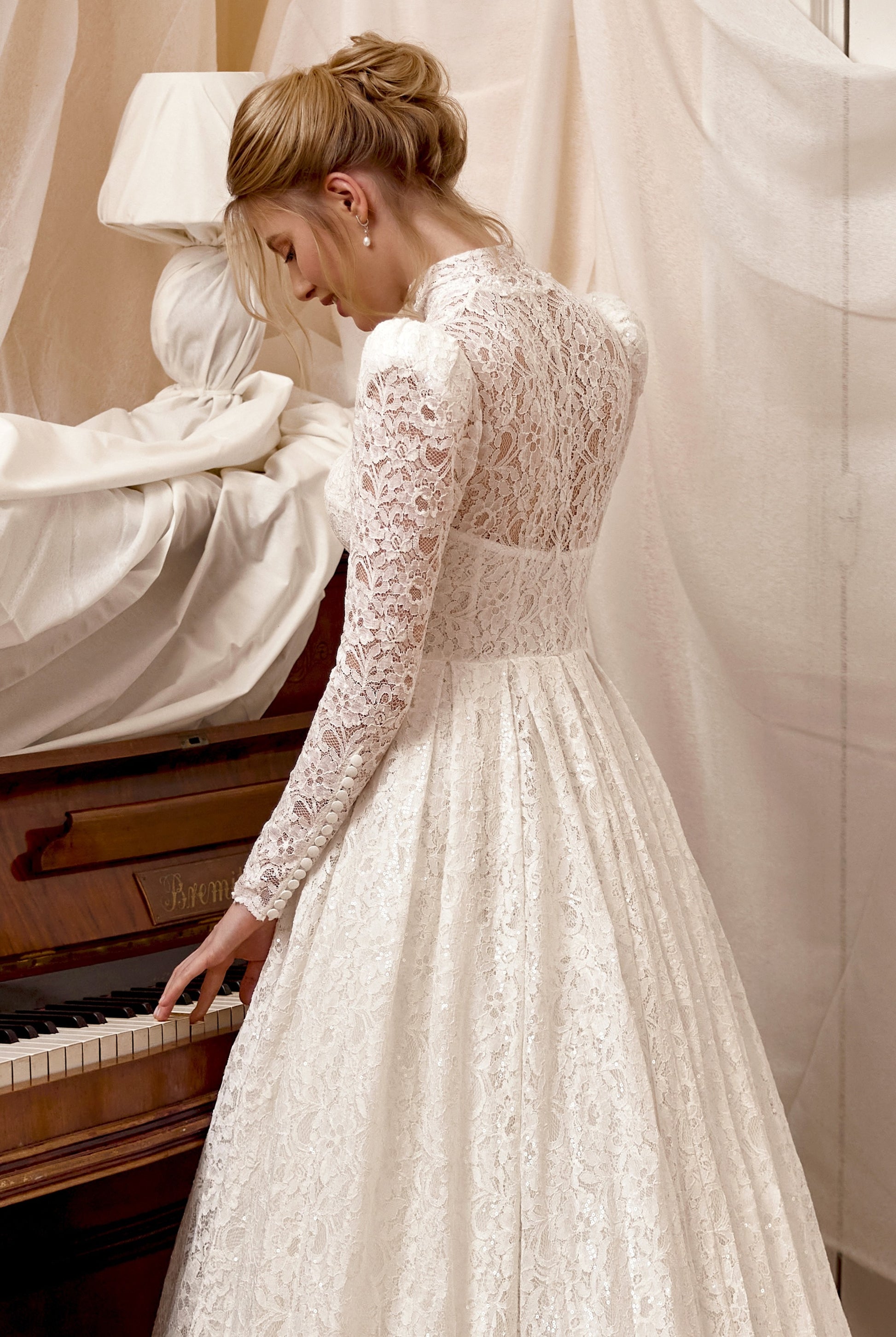 Francine A-line High neck Milk Wedding dress