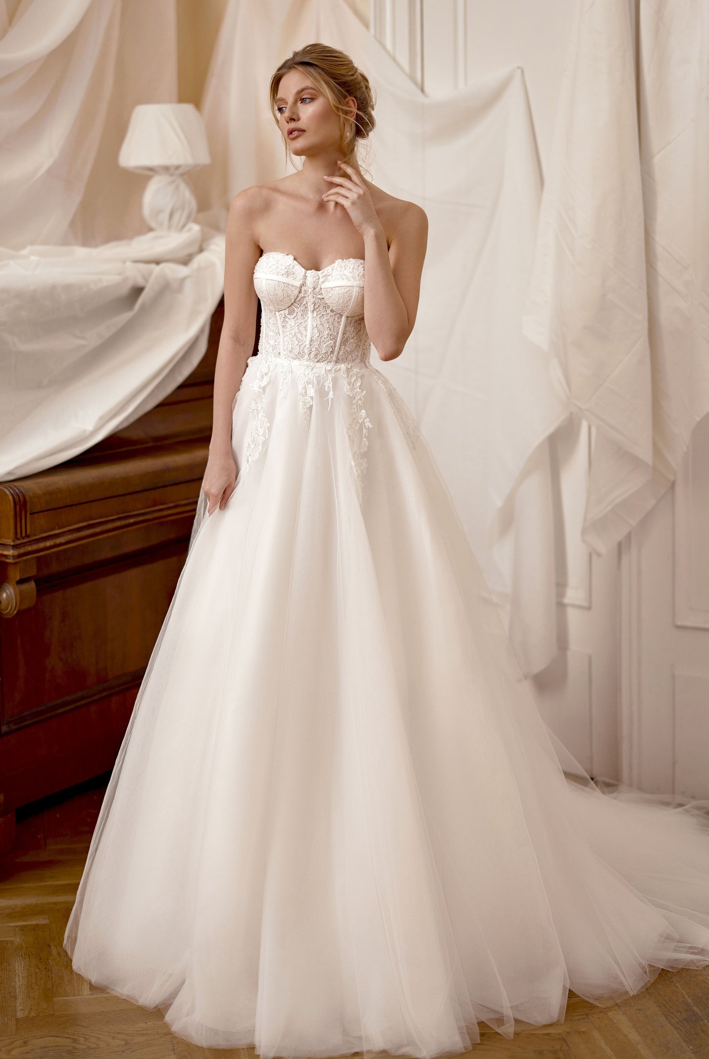 Francine A-line High neck Milk Wedding dress