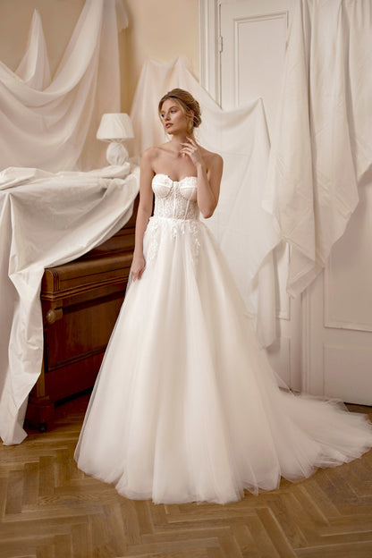 Francine A-line High neck Milk Wedding dress