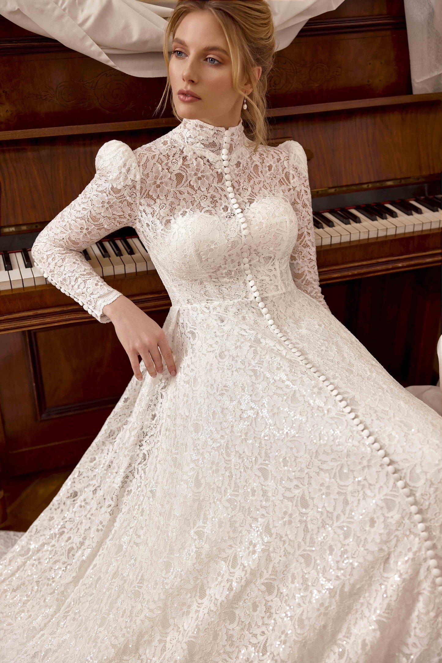 Francine A-line High neck Milk Wedding dress