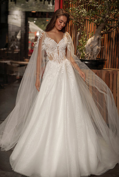 Francesce A-Line V-neck Ivory Wedding dress