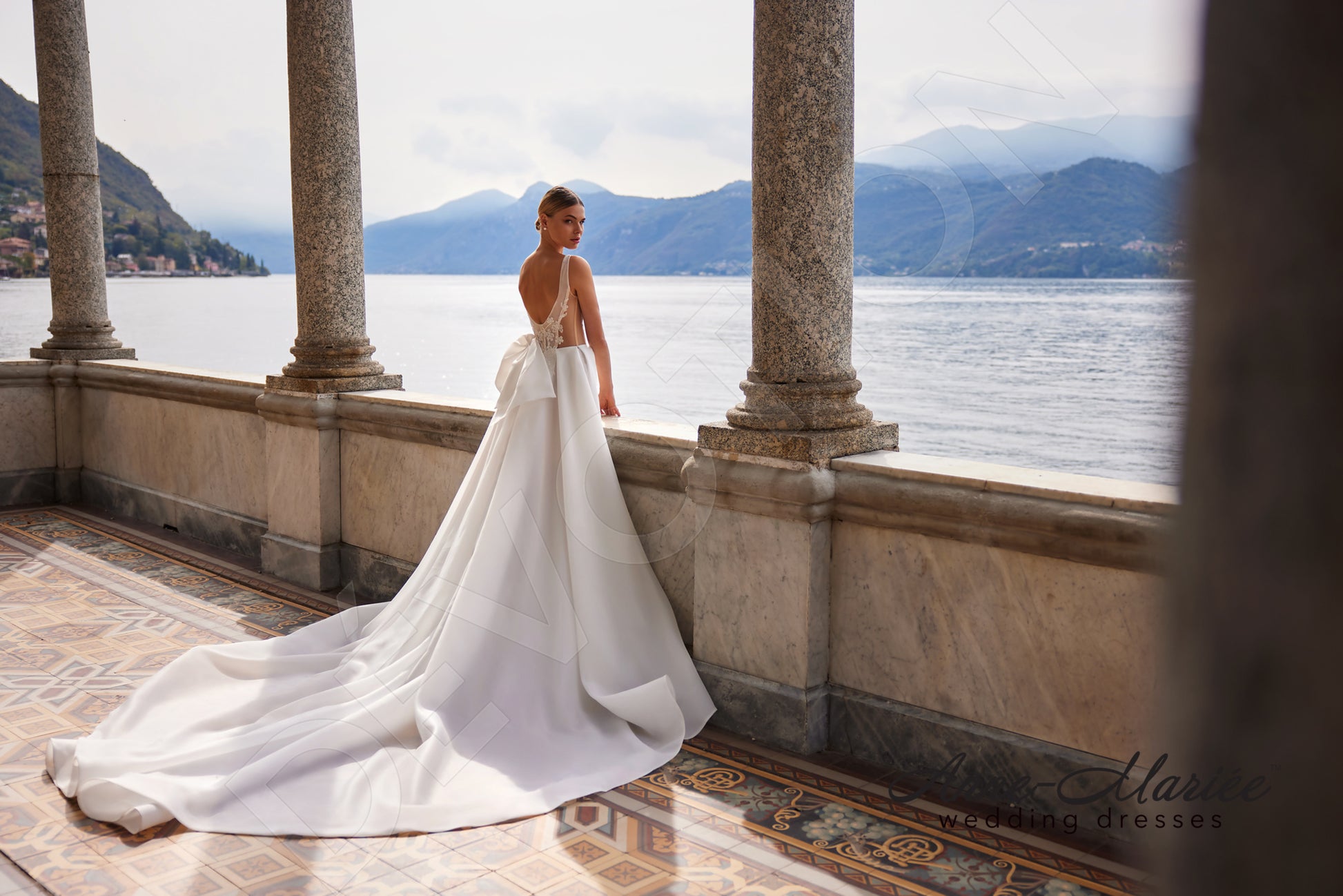 Ilaria A-line Deep V-neck Milk Wedding dress