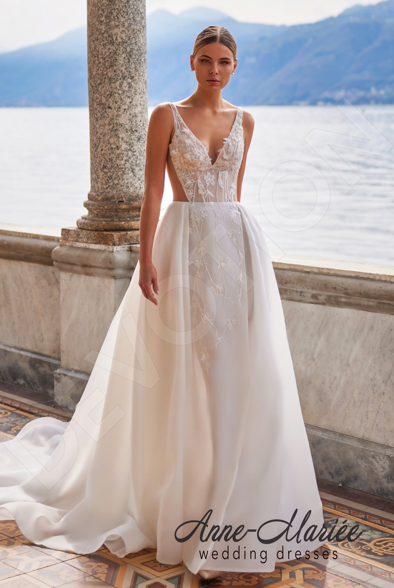 Ilaria A-line Deep V-neck Milk Wedding dress