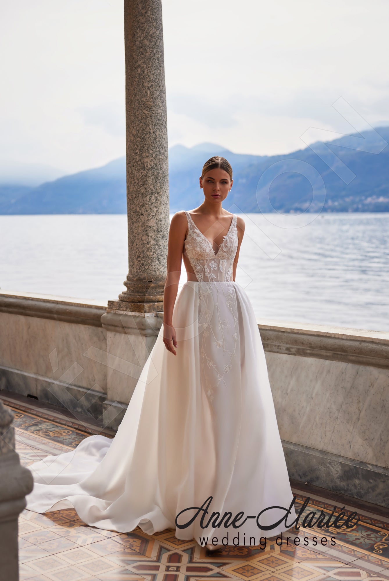 Ilaria A-line Deep V-neck Milk Wedding dress