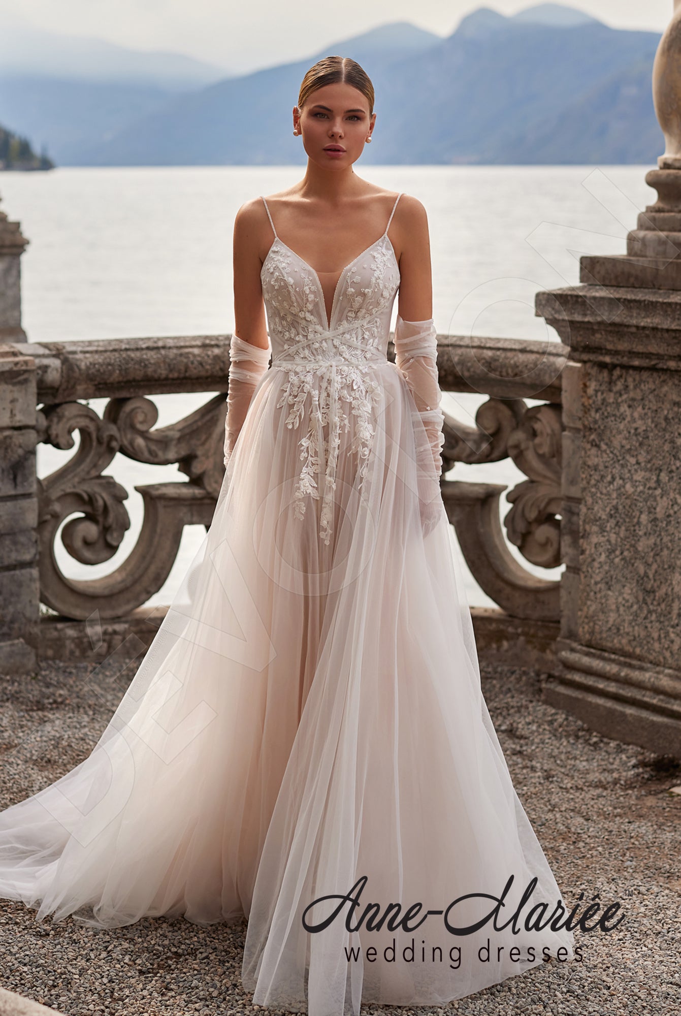 Livia A-line Deep V-neck Milk/Powder Wedding dress