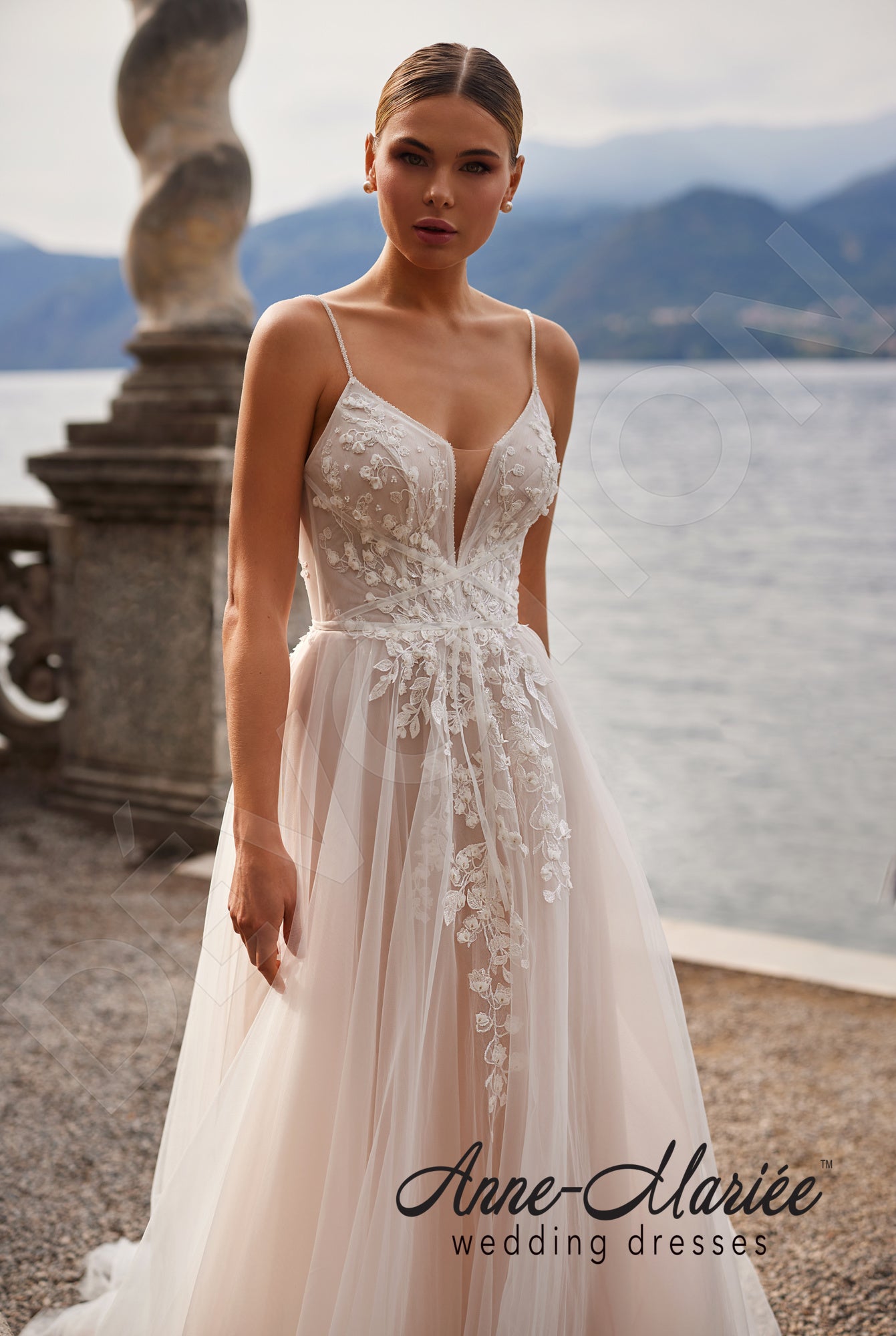 Livia A-line Deep V-neck Milk/Powder Wedding dress 2