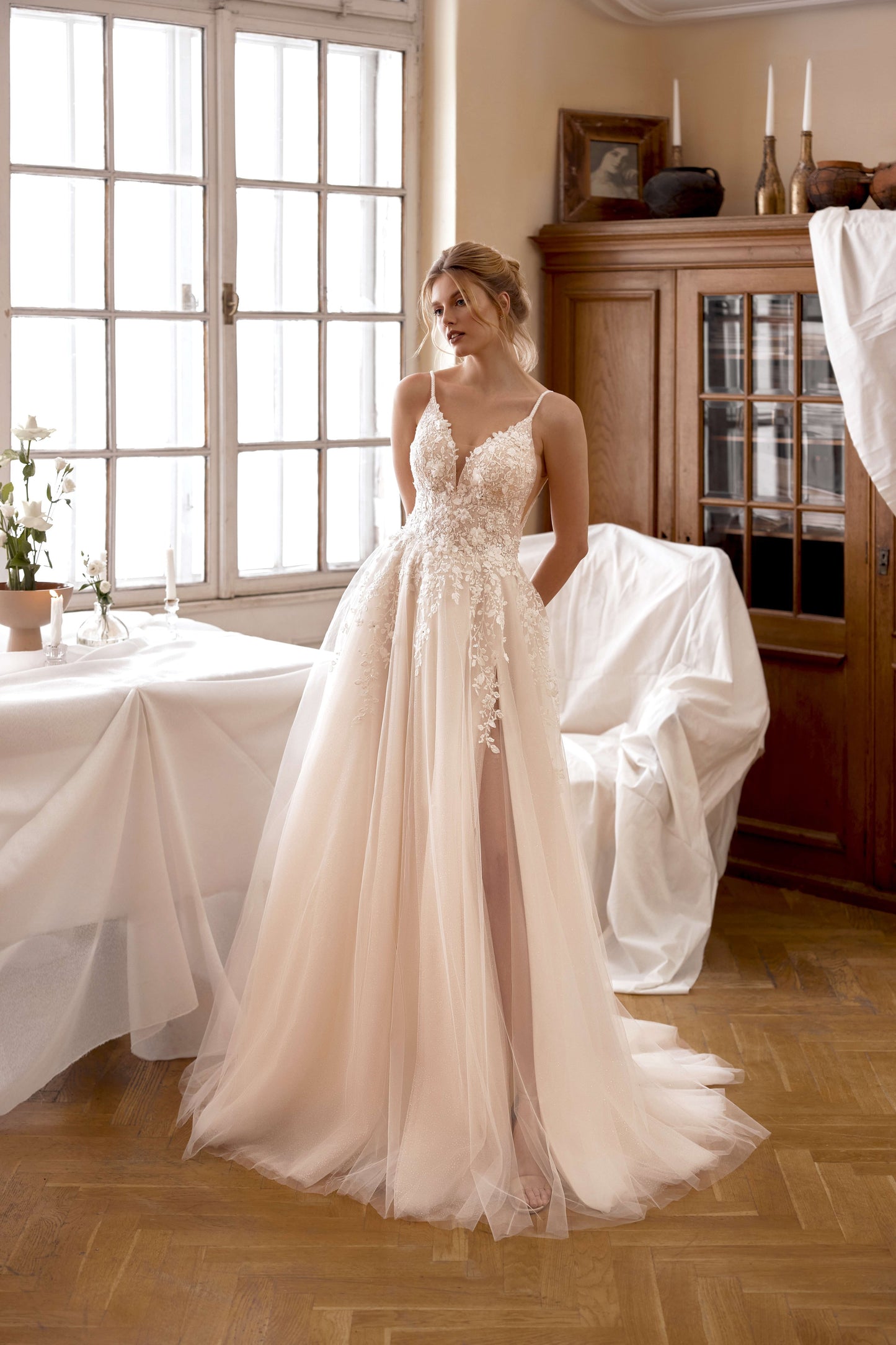 Lovina A-line V-neck Milk/Nude Wedding dress