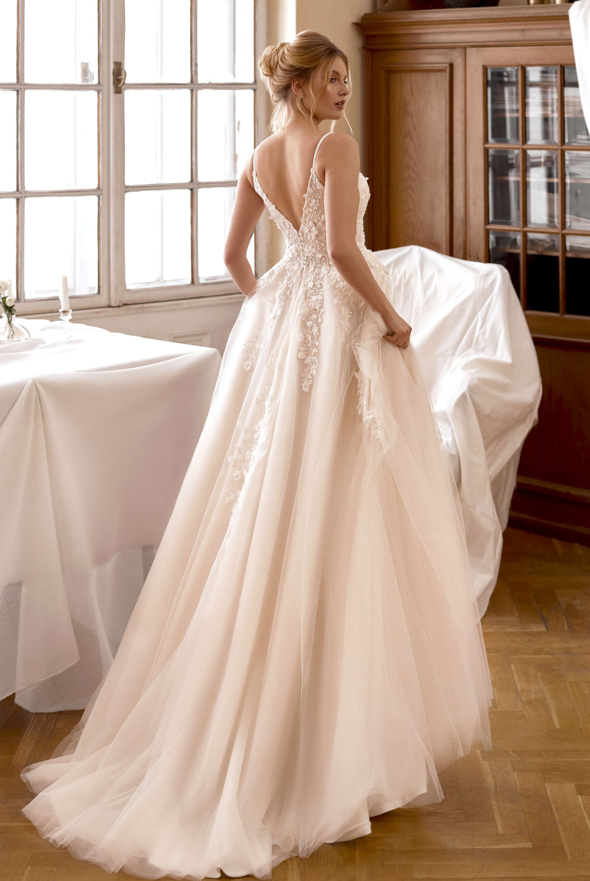 Lovina A-line V-neck Milk/Nude Wedding dress