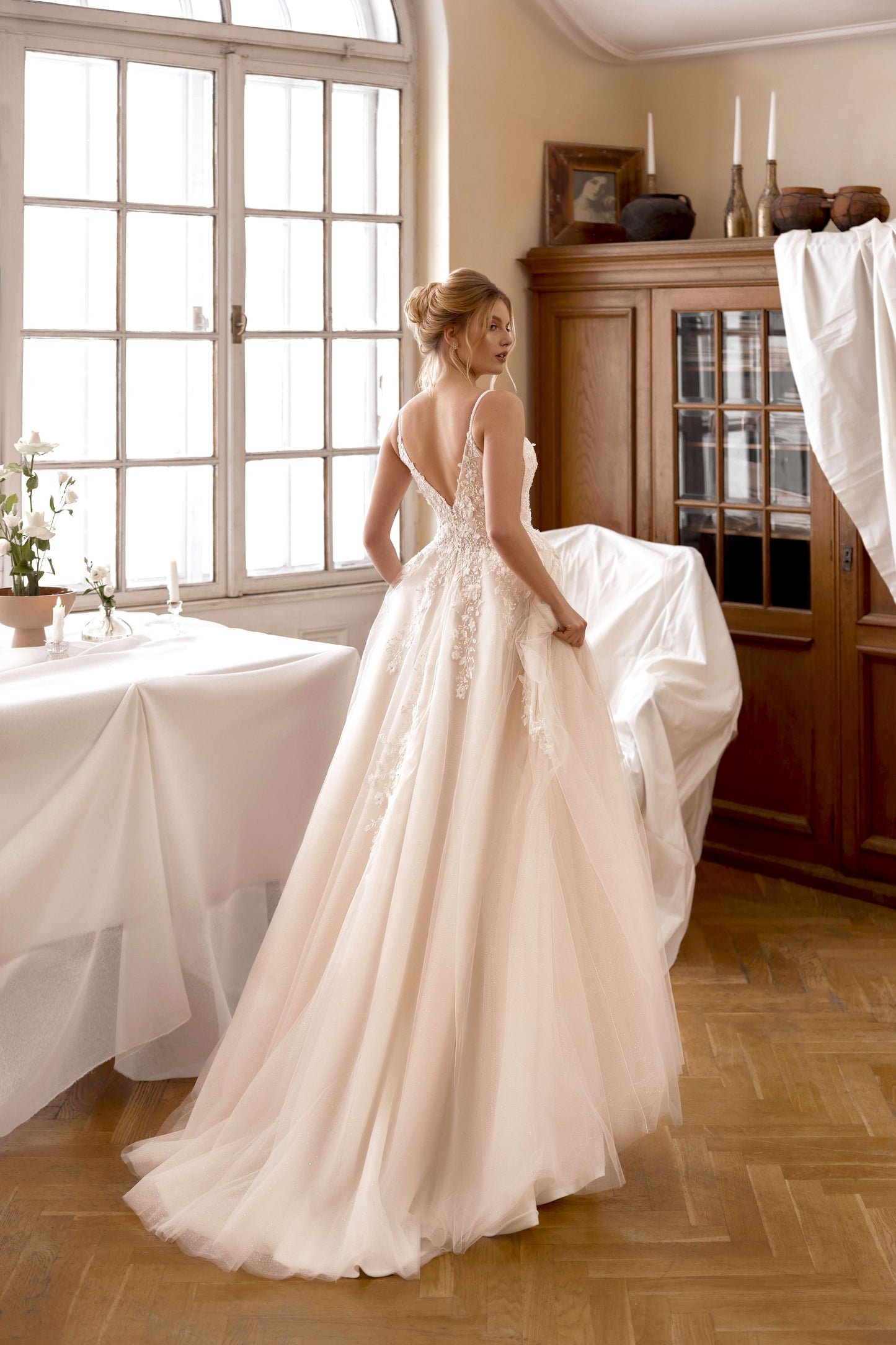 Lovina A-line V-neck Milk/Nude Wedding dress