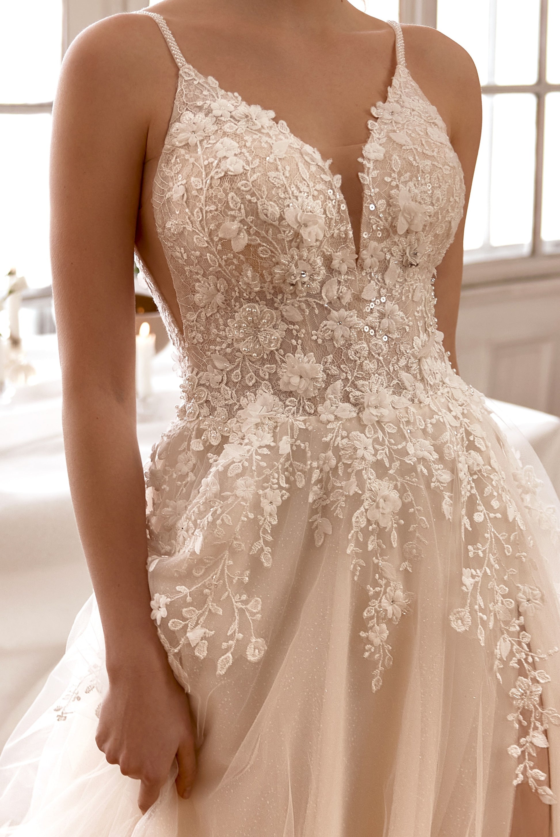 Lovina A-line V-neck Milk/Nude Wedding dress