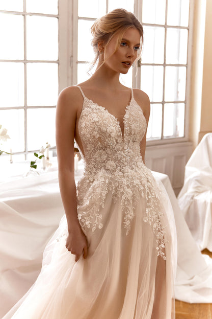 Lovina A-line V-neck Milk/Nude Wedding dress