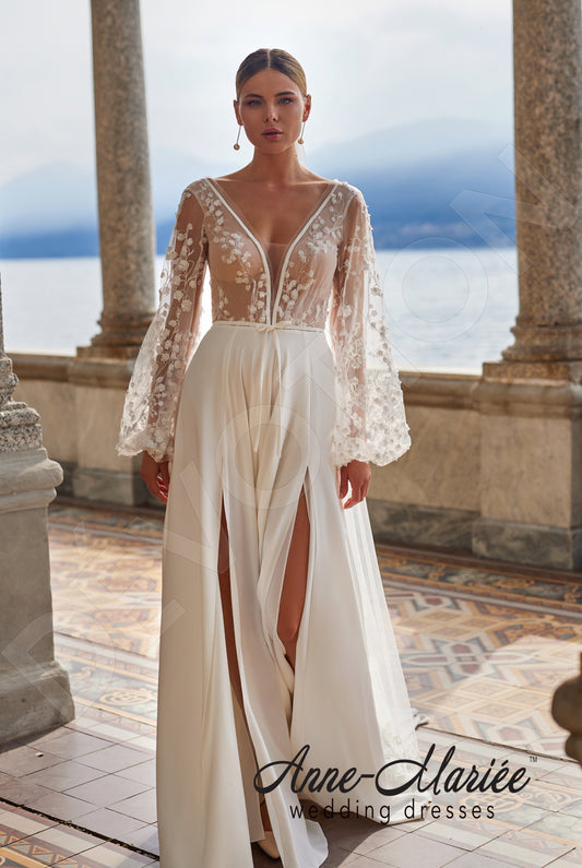 Luana A-line Deep V-neck Milk Wedding dress