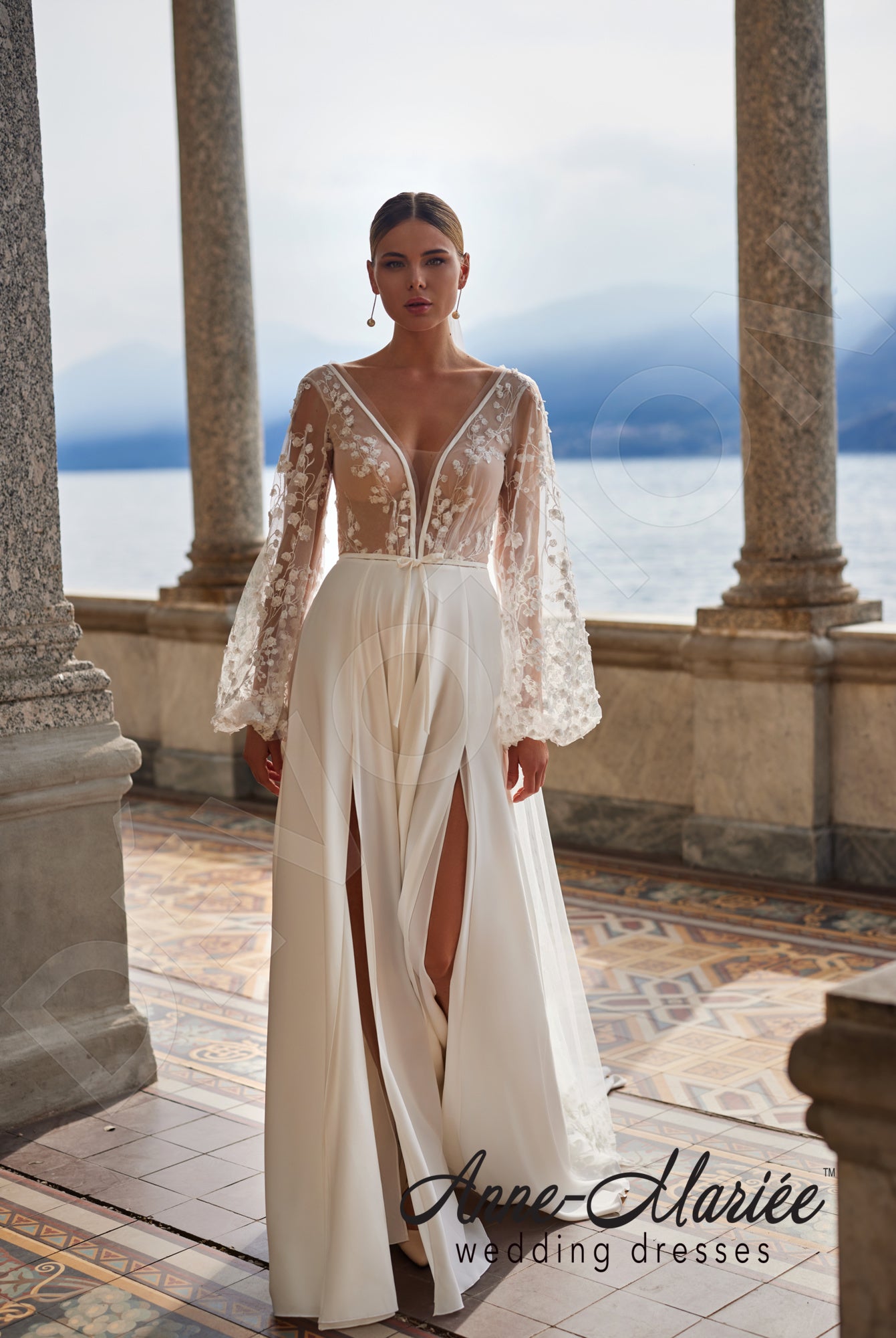 Luana A-line Deep V-neck Milk Wedding dress