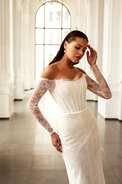 Thea Two in One Off-shoulder/Drop shoulders Ivory Wedding dress