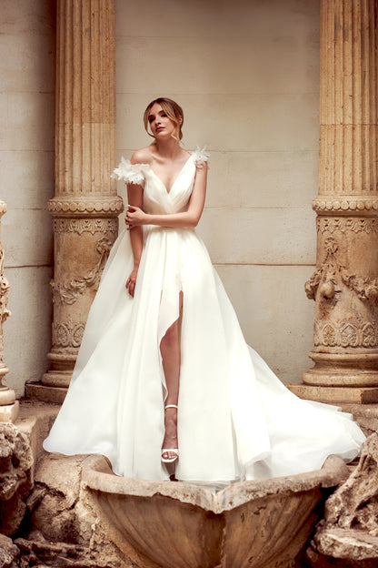 Teresa A-line Deep V-neck Ivory Wedding dress