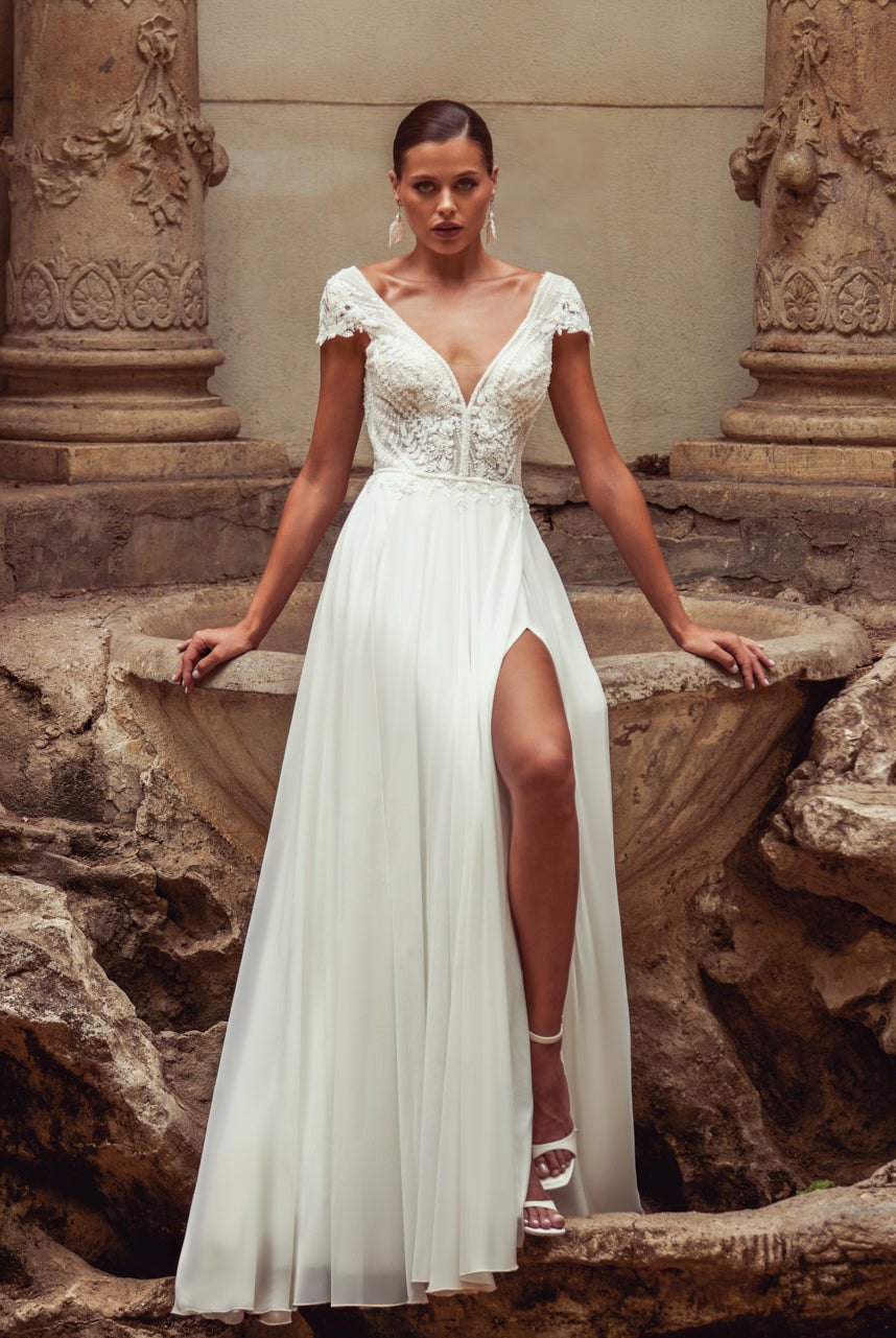 Goldie A-line V-neck Ivory Wedding dress