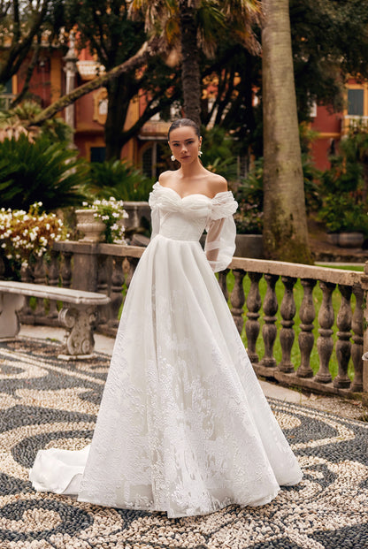 Odelia A-line Off-shoulder/Drop shoulders Ivory Wedding dress