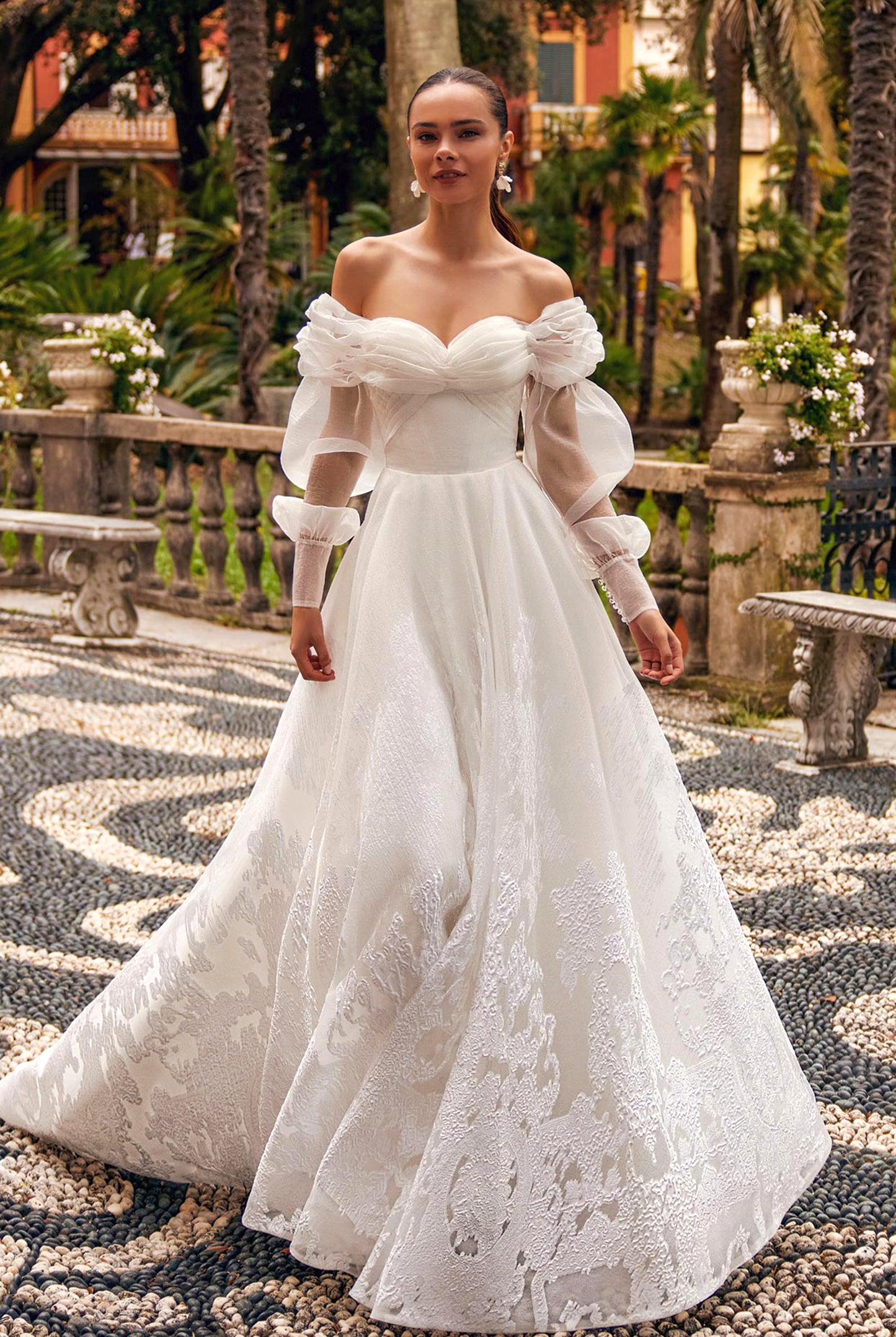 Odelia A-line Off-shoulder/Drop shoulders Ivory Wedding dress