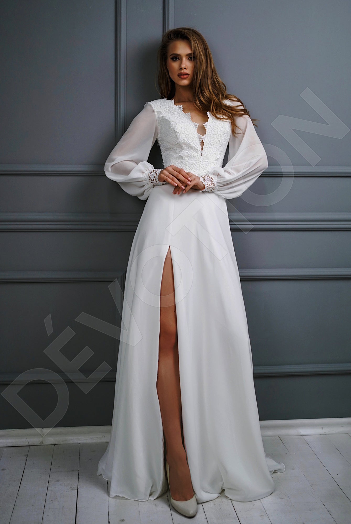 Oldonza A-Line V-neck Ivory Wedding dress