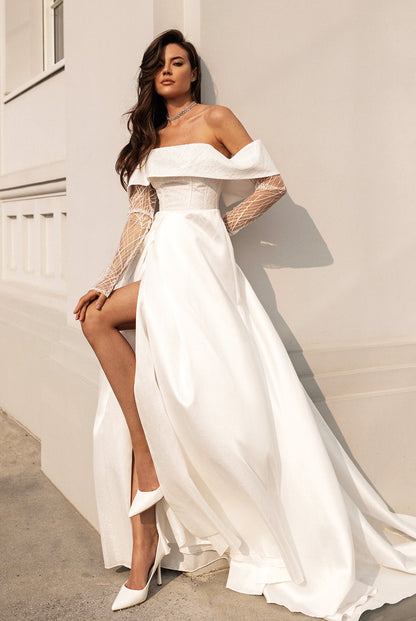 Oliviya Two in one Straight across Milk Wedding dress