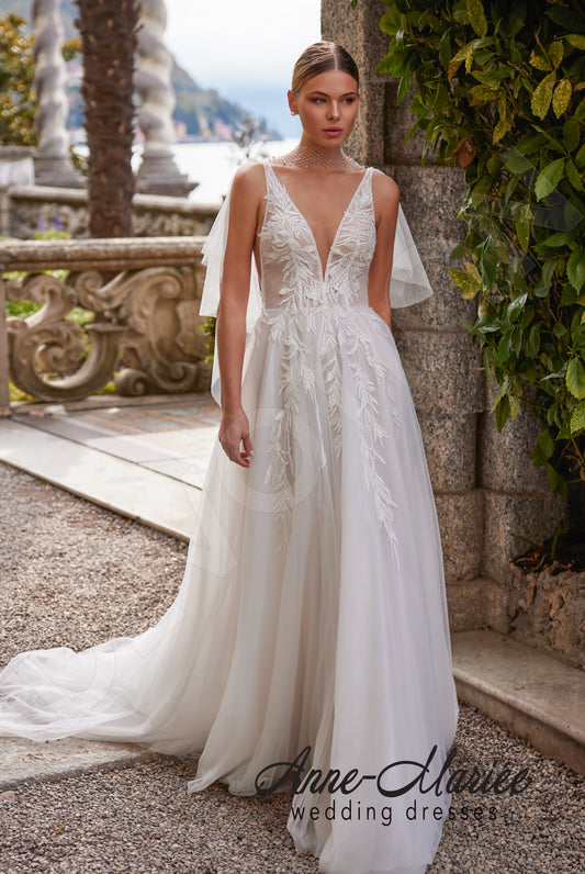 Orsola A-line Deep V-neck Milk/Powder Wedding dress