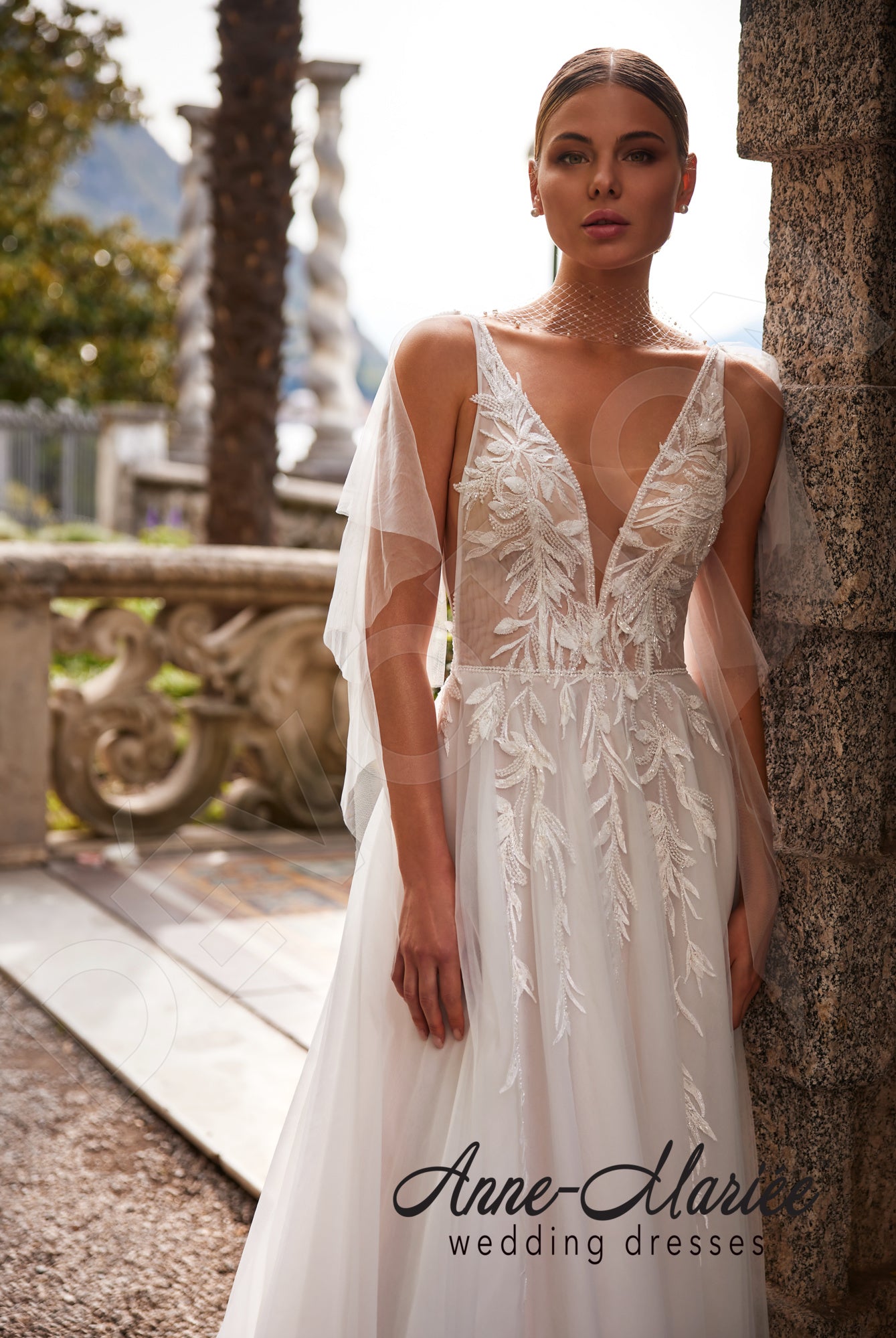 Orsola A-line Deep V-neck Milk/Powder Wedding dress